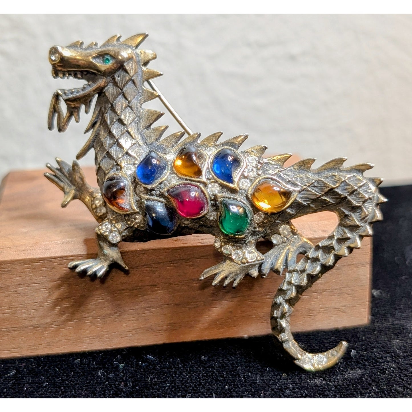Rare 1950s Vintage La Roco GRIPOIX Glass Rhinestone Mogul Style Dragon Brooch