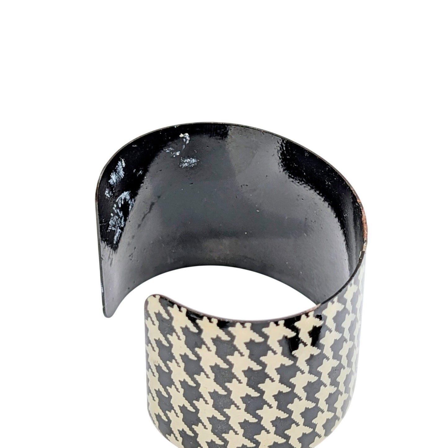 Black & White Houndstooth Wide Metal Cuff Bracelet