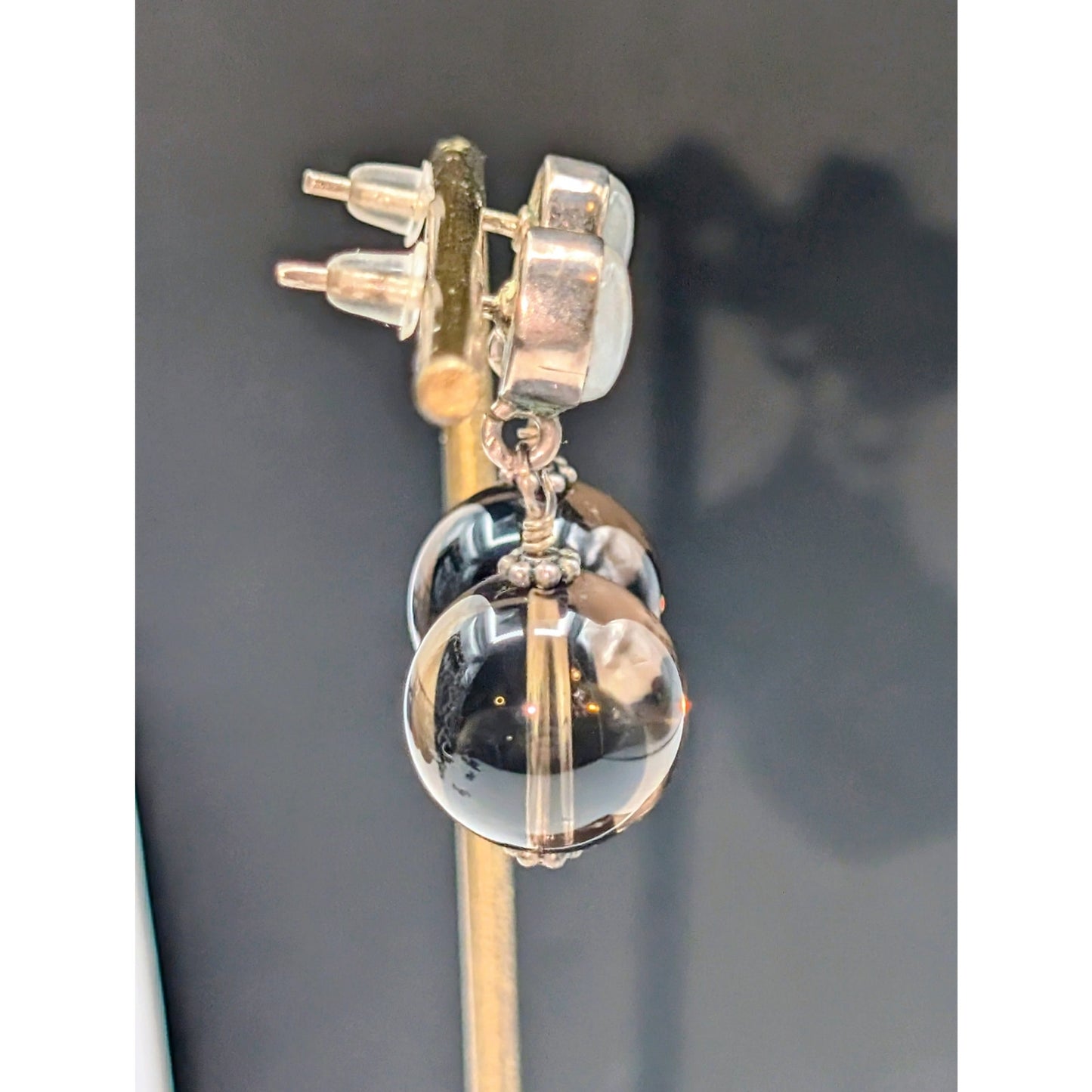 Vintage 925 Sterling Silver Moonstone Smoky Topaz Drop Dangle Earrings