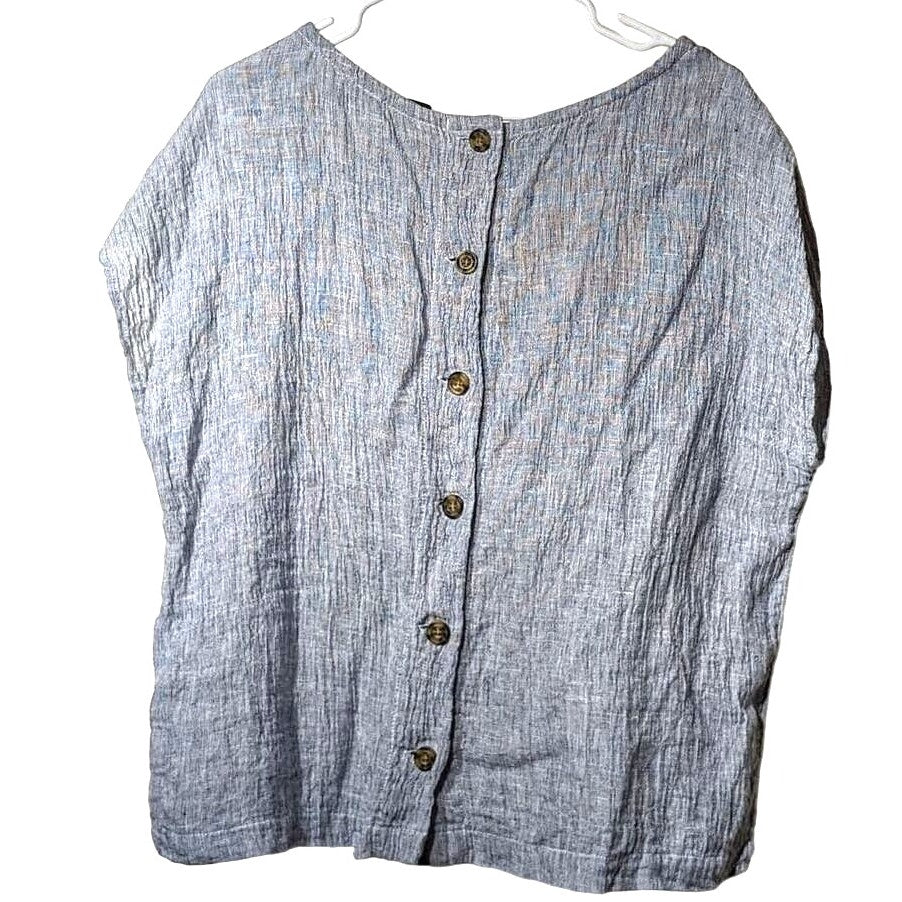 Tahari Loose Weave 100% Linen Oversized Boxy Back Button Up Top Womens Sz S