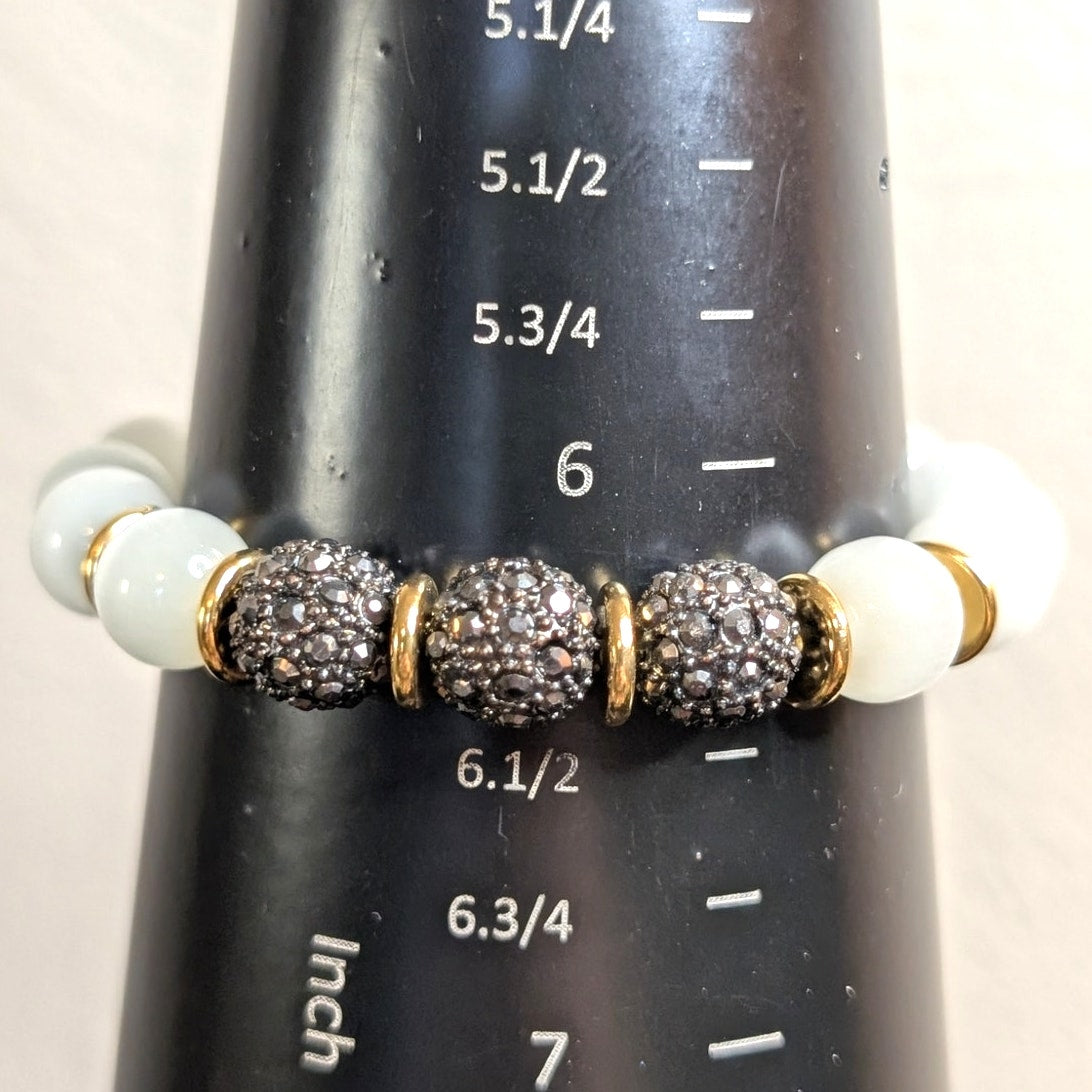 White Moon Glow Fireball Stretch Bead Bracelet