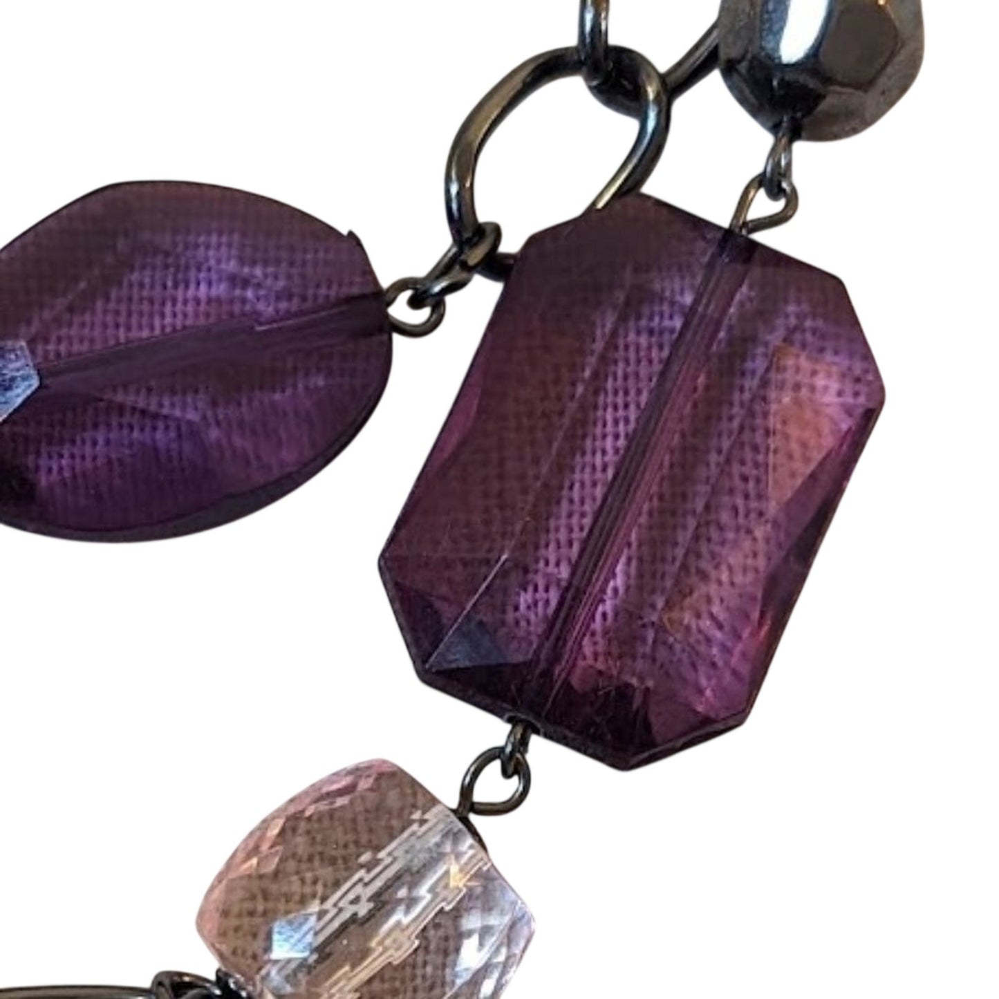 Chunky Gun Metal Purple, Pink Beaded Necklace