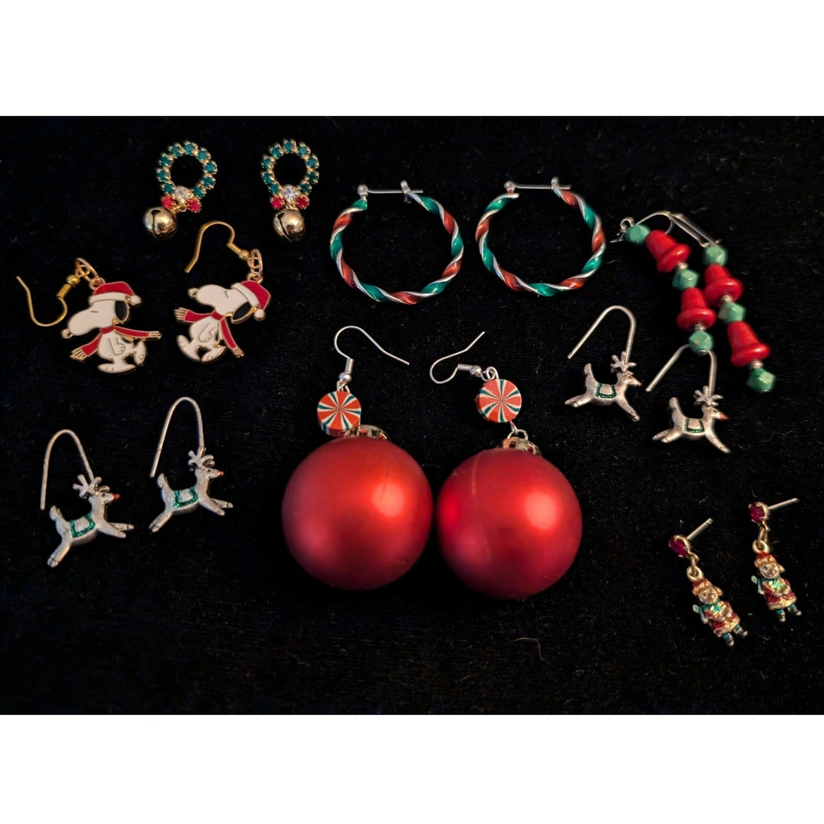 Vintage Lot of Eight Pair Christmas Themed Pierced Earrings