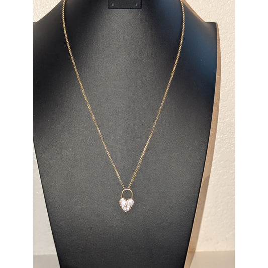 Sugarfix Pave Heart Lock Gold Tone Pendant Chain 26" Necklace