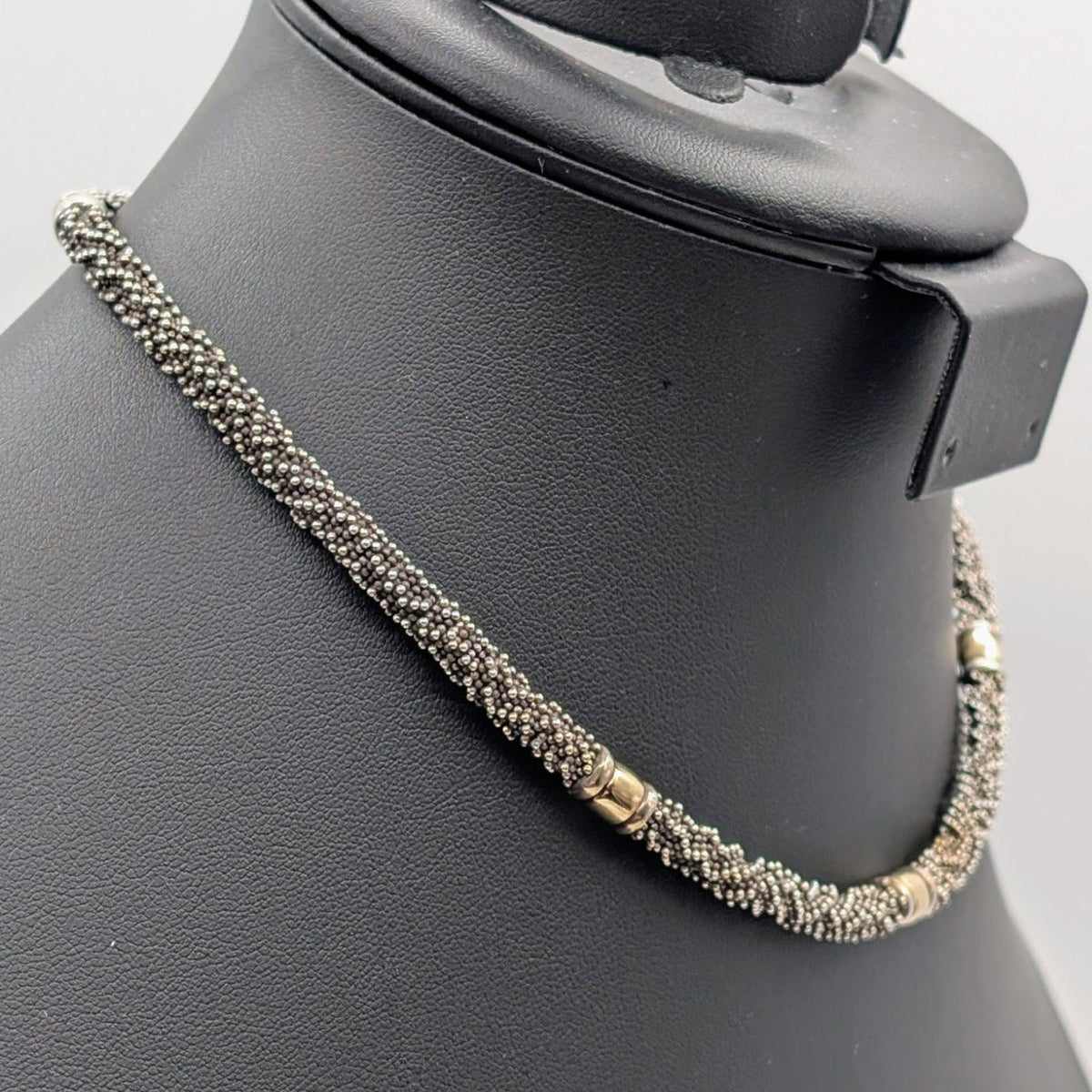 Michael Dawkins 925 Sterling Two Tone Station Caviar Choker 16" Necklace 53.04g