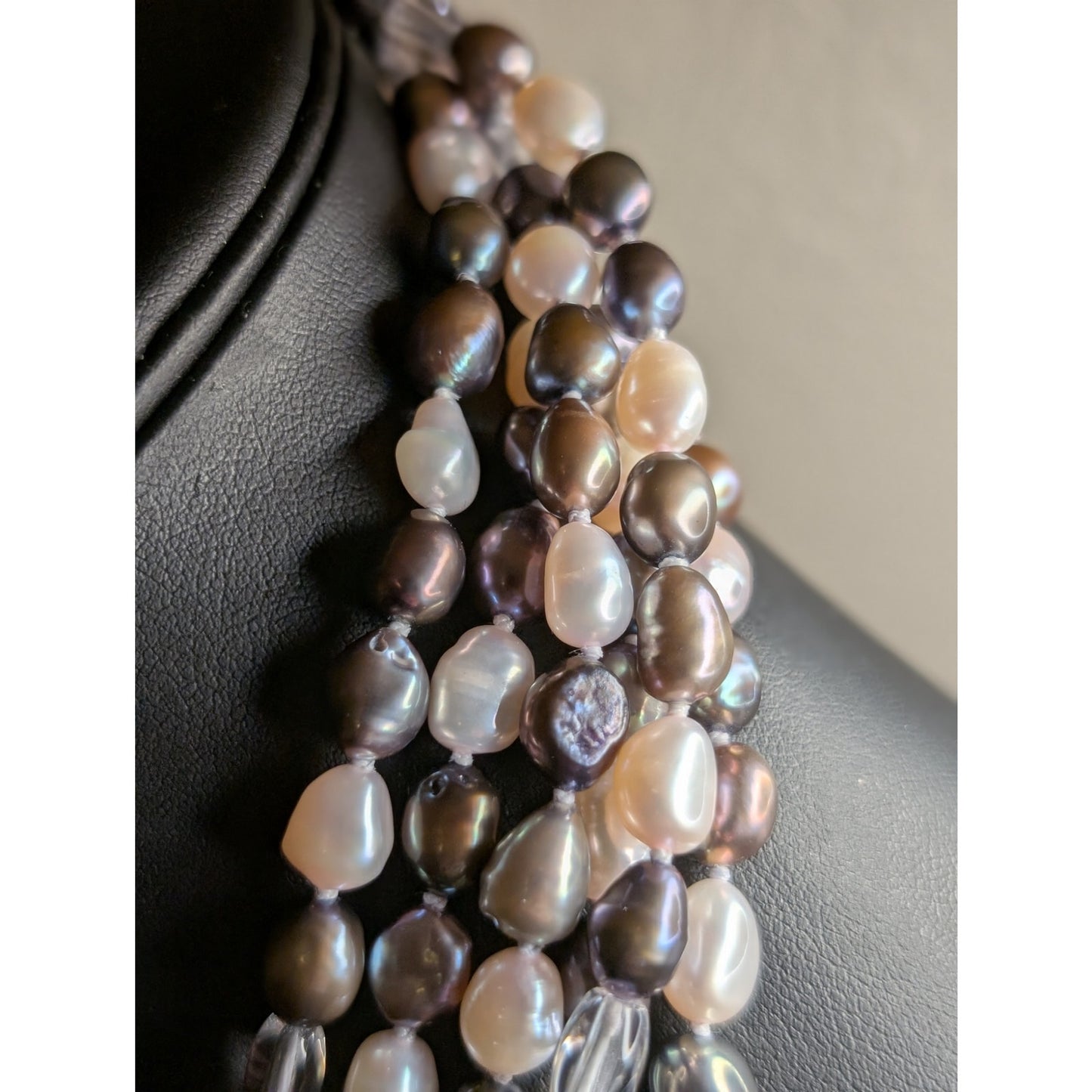 200" Oval White Peacock Pearls With Glass Bead Hand Knotted Rope Necklace