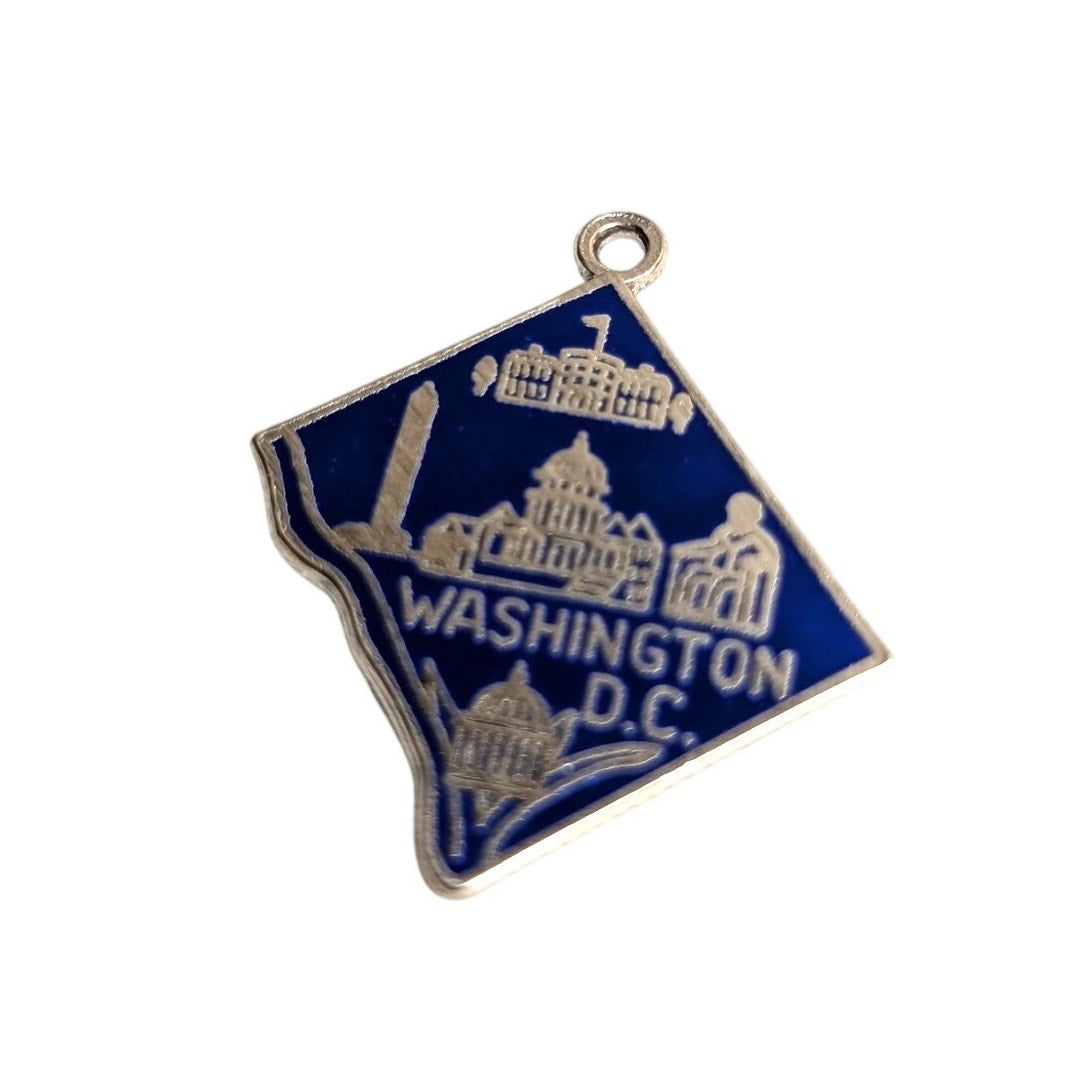 Vintage Sterling Silver Blue Enamel Washington DC Charm