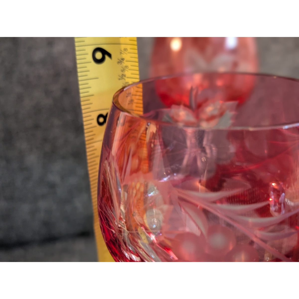 Vtg Two Czech Bohemian Red Cut to Clear Crystal Grapes Design Wine Stem Goblets