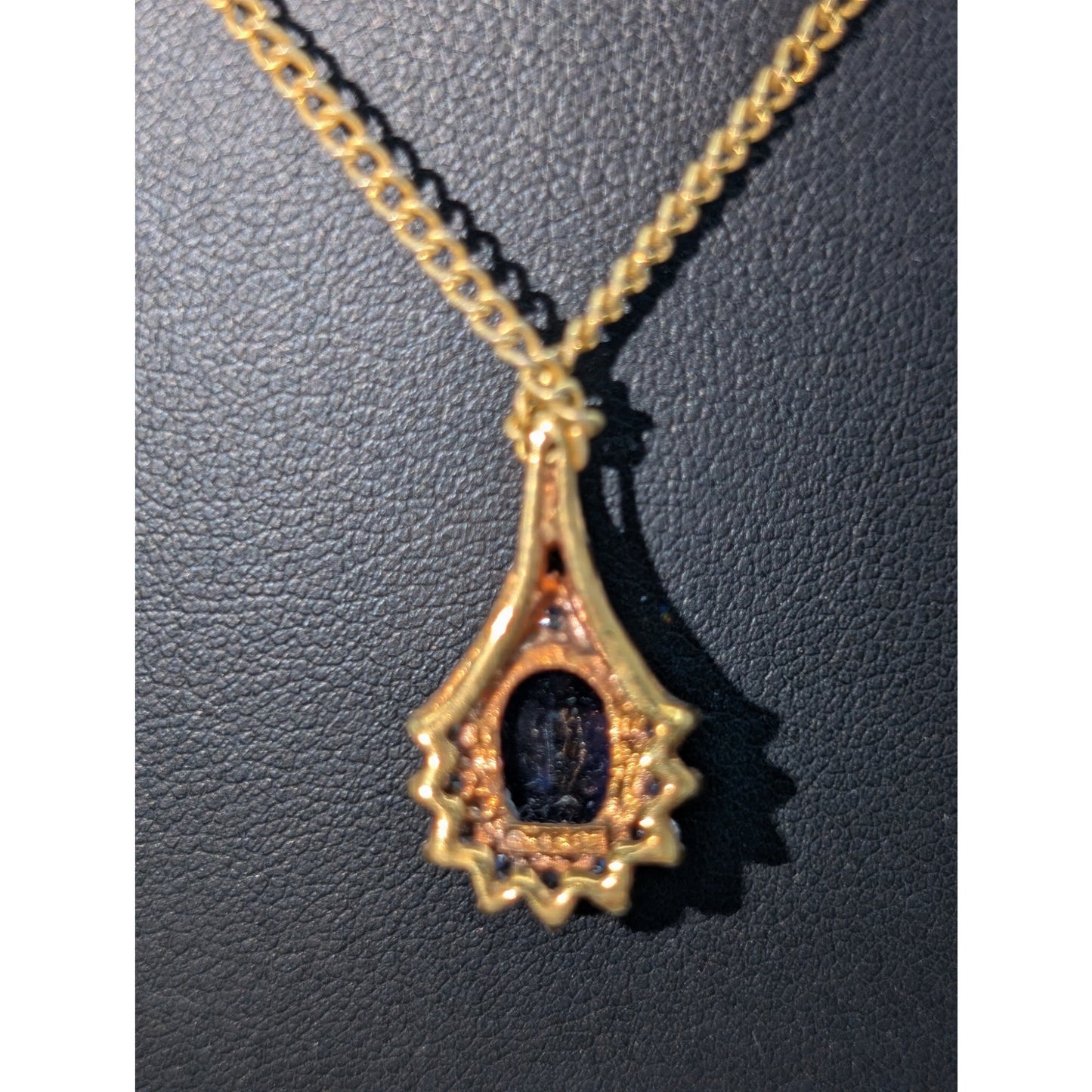 Vintage 14K Gold Electroplate Blue & Clear Stone Gold Tone Chain17"  Necklace
