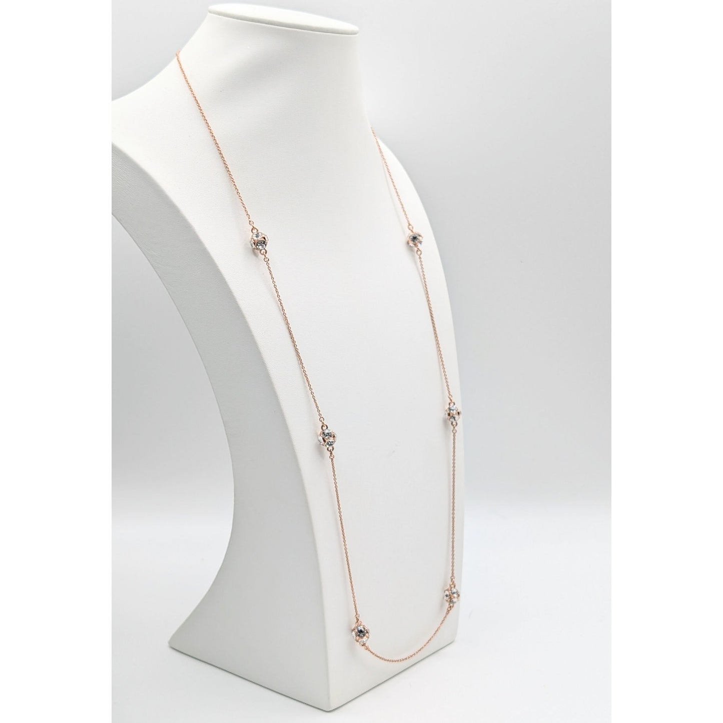 Kate Spade Rose Gold Tone & Crystal "Lady Marmalade Scatter Necklace" 32"-35"