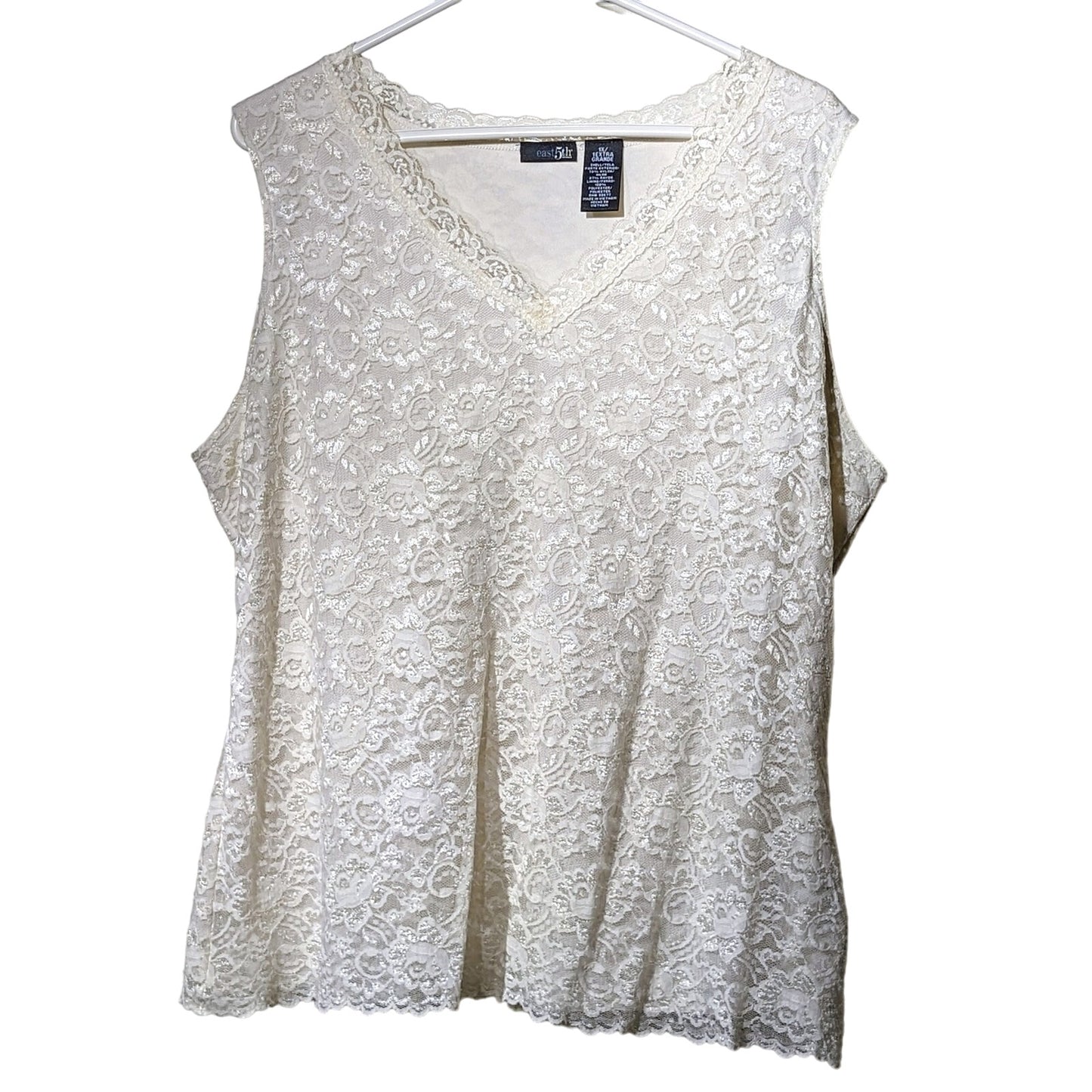 East 5th Woman Cream V-Neck Lace Overlay Shell/Tank Top Womens Size 1X