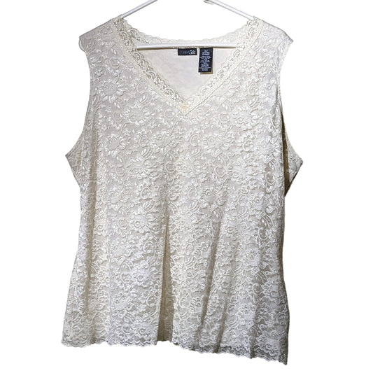 East 5th Woman Cream V-Neck Lace Overlay Shell/Tank Top Womens Size 1X