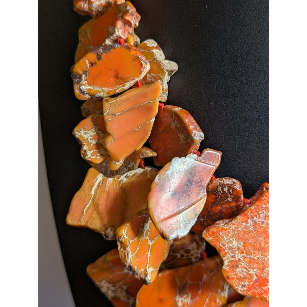 Marked LUC 925 Sterling Silver Faux Orange Stone Statement Necklace 20.75"