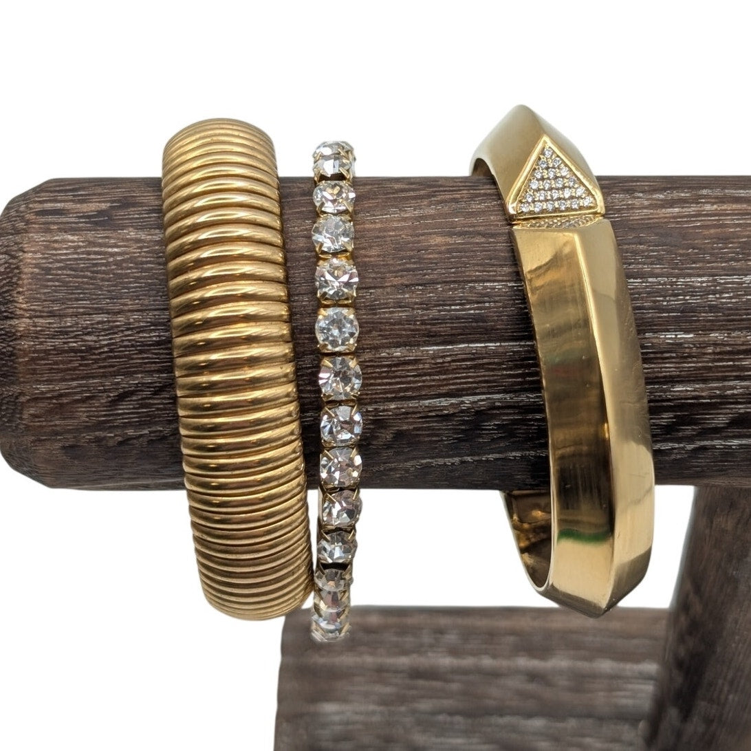 Lot of Three Gold Tone & Rhinestone Bracelets