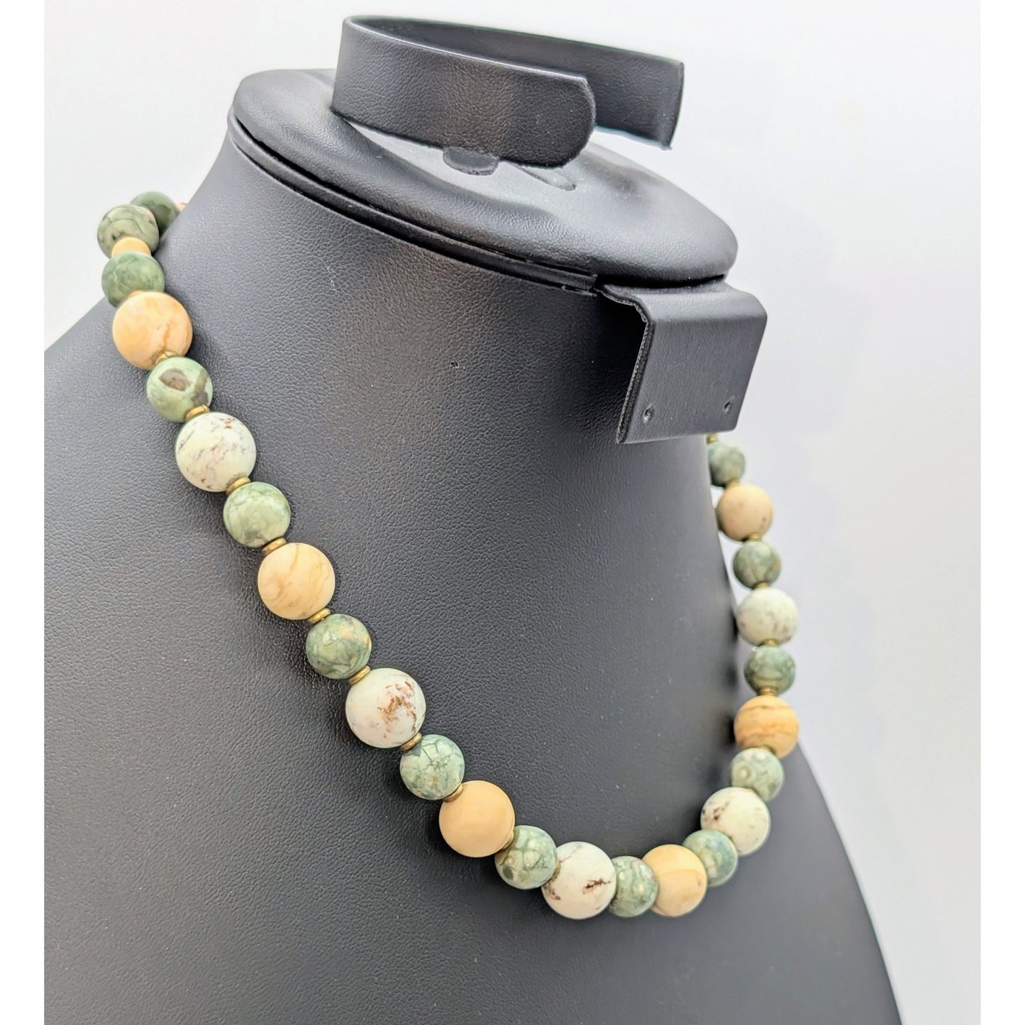 Vtg Natural Stone Beaded 925 Sterling Silver Toggle Clasp 18" Necklace