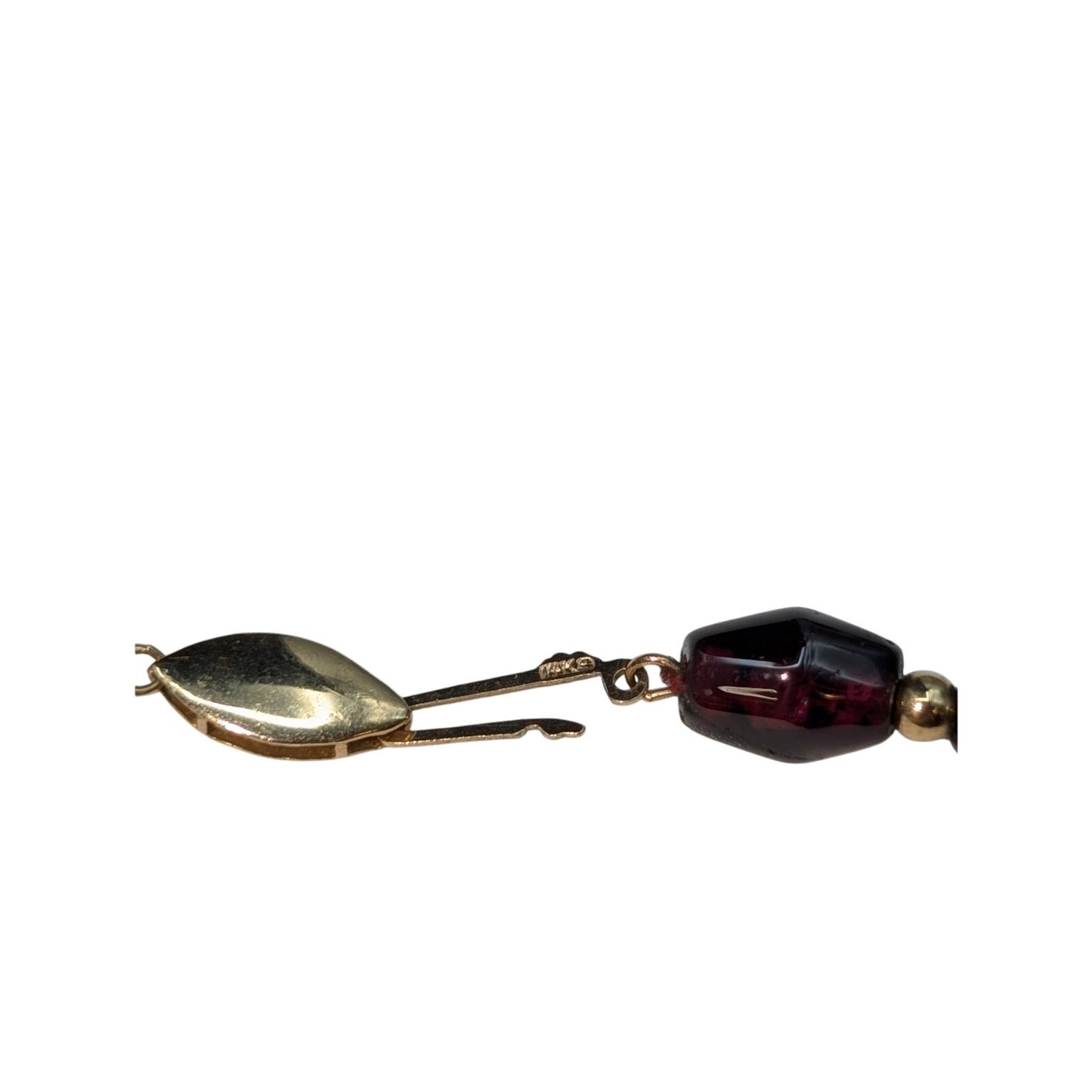 Tested 14k Yellow Gold Garnet Bead 21" Necklace