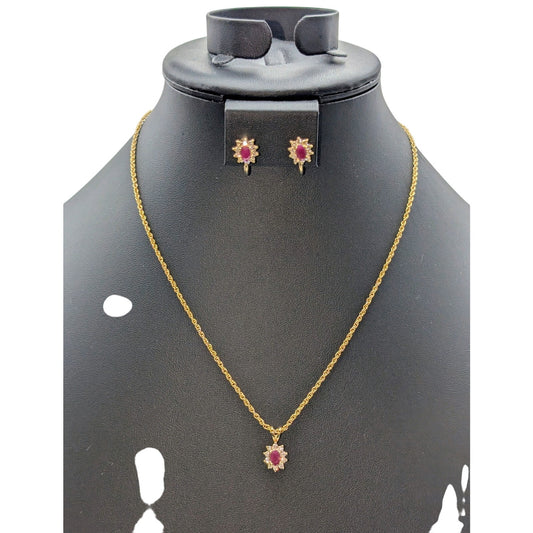 Vintage 1/20 14k Lab Created Ruby White Spinel Gold Tone Necklace & Earring Set