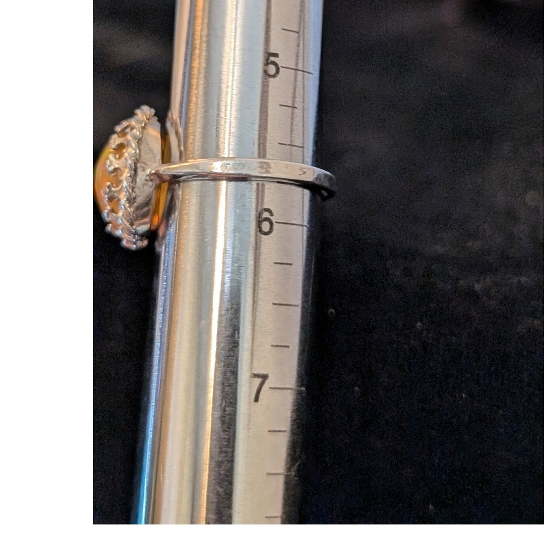 925 Sterling Silver Lab Created Orange Opal Ring Size 5.75