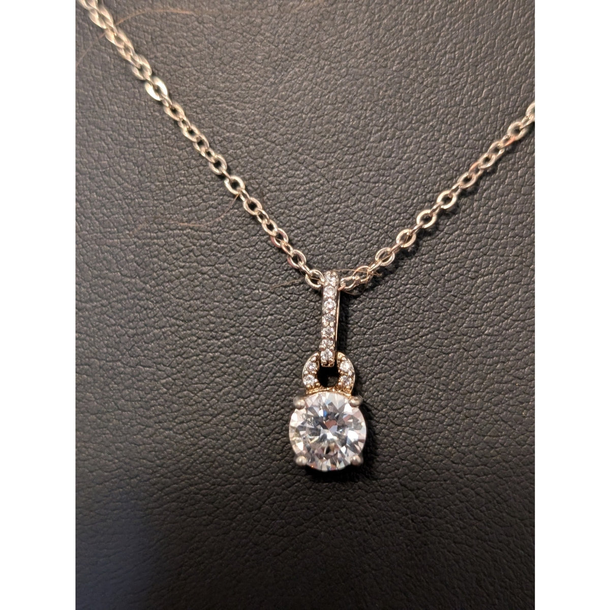 Vintage Silver Tone CZ Solitaire 18" Necklace