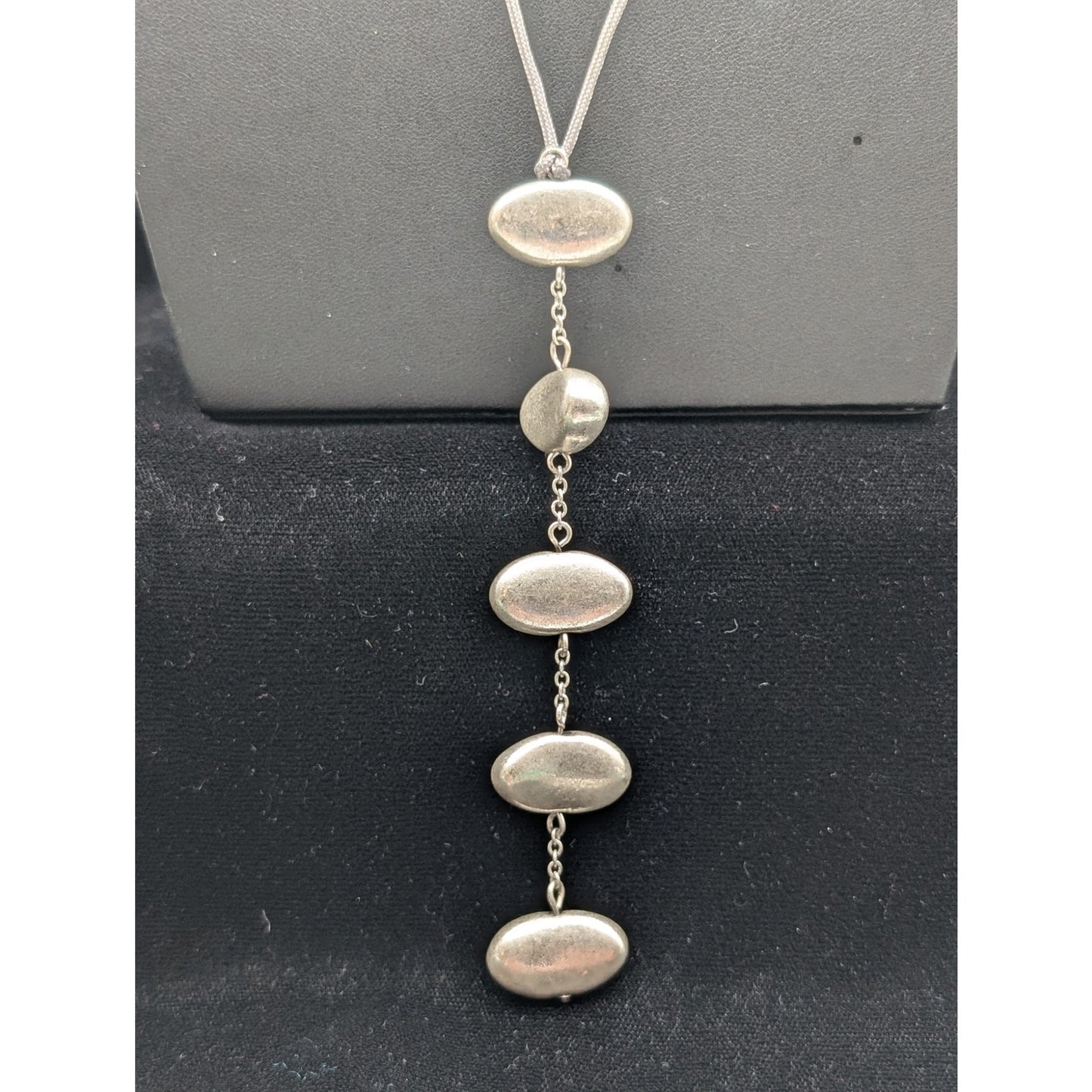 Long 30"-33" Silver Tone Beaded Station Corded Long Dangle Necklace