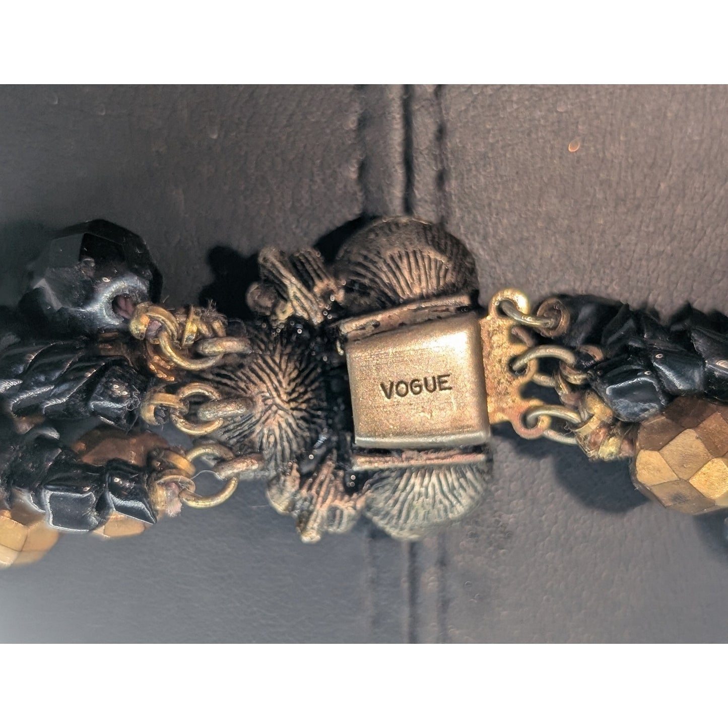 Vintage Vogue Five Strand Bronze Metallic Black Glass Multi-Bead 15.5" Necklace