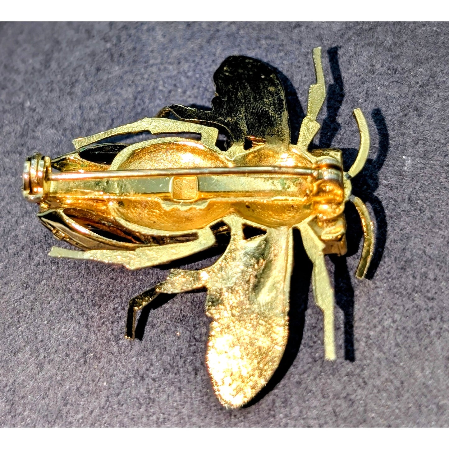 Vintage Gold Orange Green Rhinestone Bug Brooch