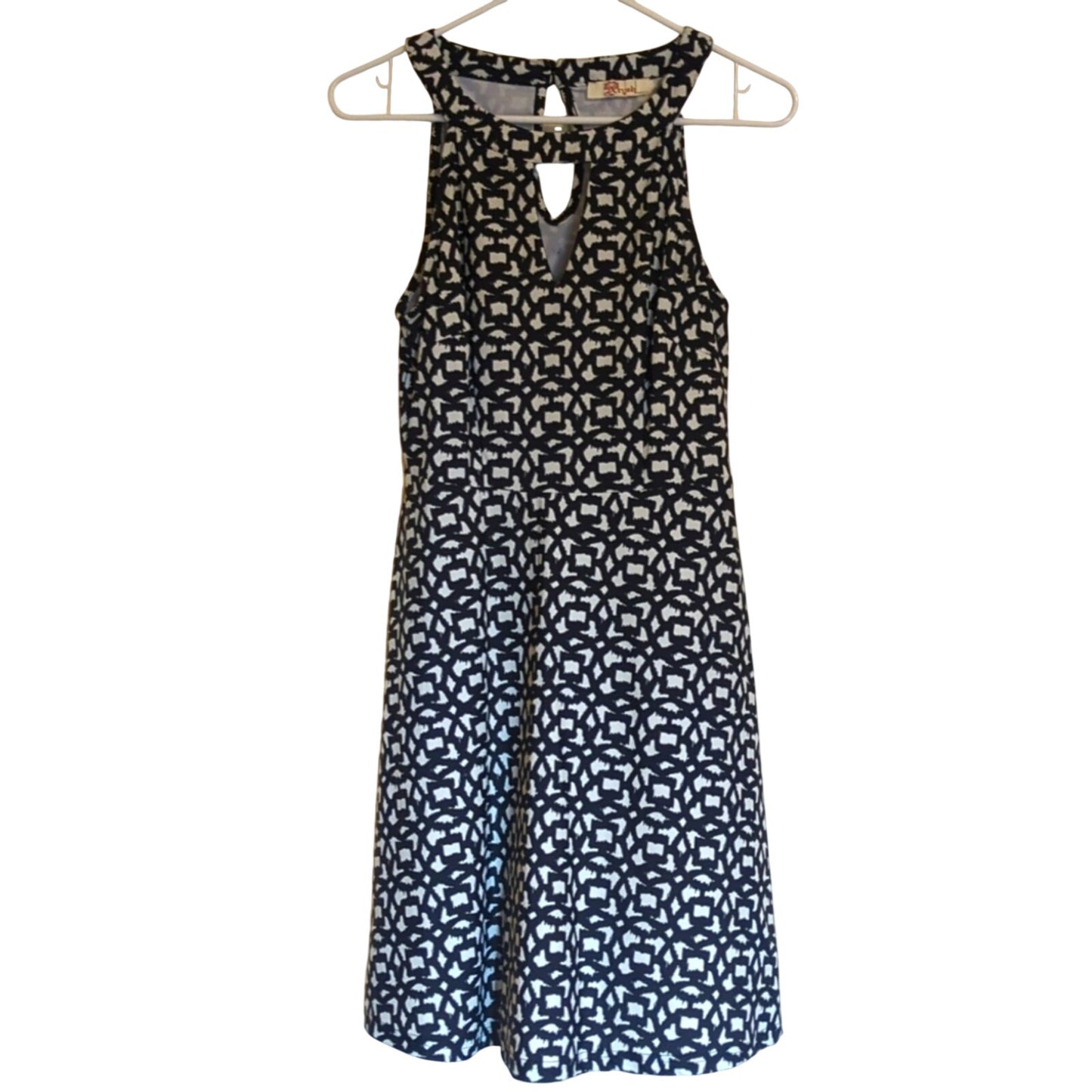 Aryeh Anthropologie Black Ivory Geometric Sleeveless A Line Dress Women's Sz. M