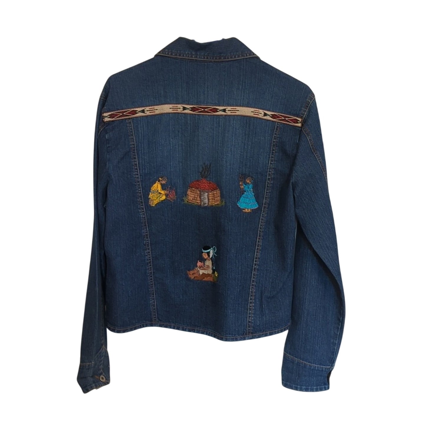 Cruel Girl Jean Jacket/Shacket With Navajo Embroidered Native American Figures