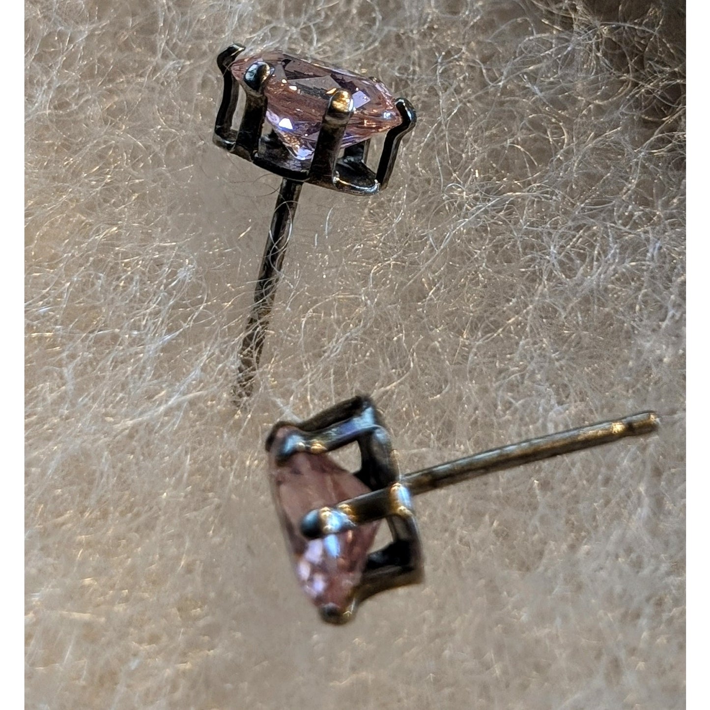925 Sterling Silver Pale Fiery Pink Oblong CZ Stud Earrings