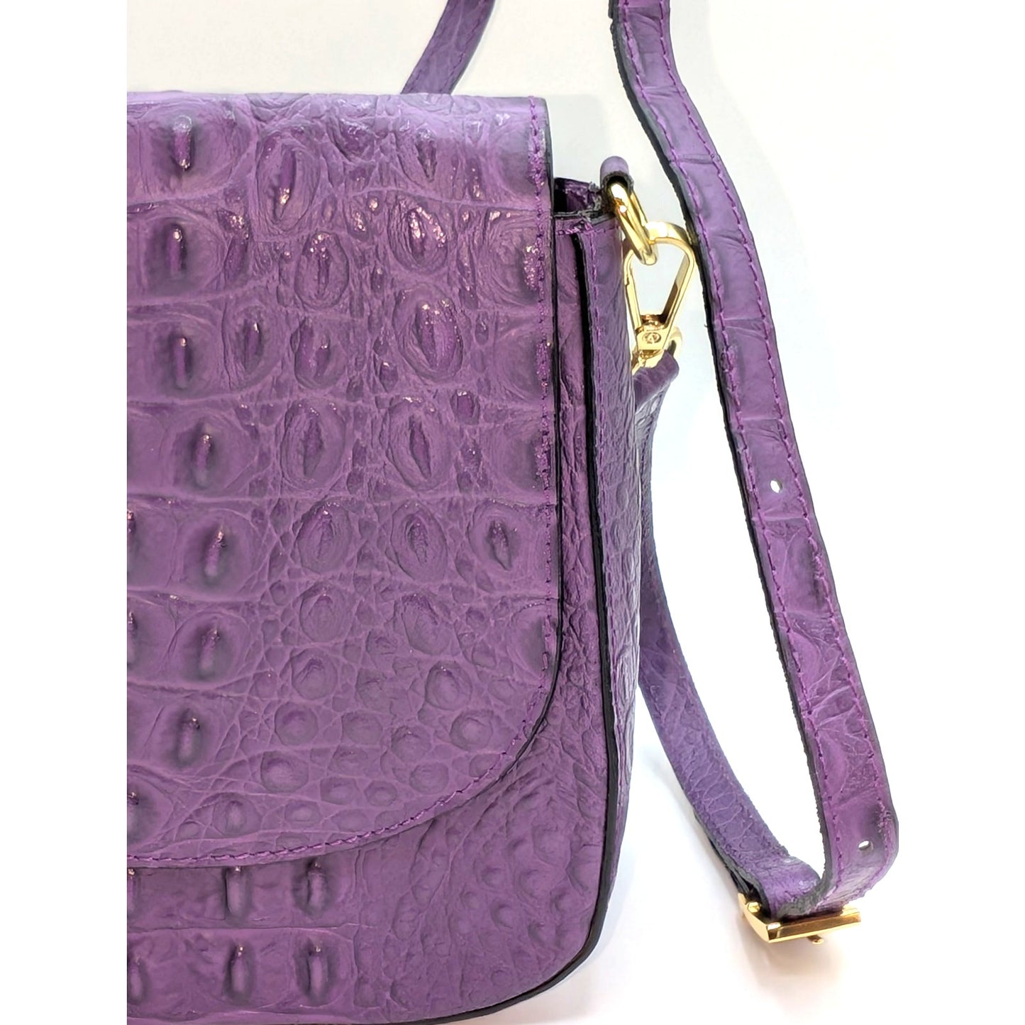Firenze Italy Purple Leather Croc Embossed Long Strap/Short Strap Shoulder Bag