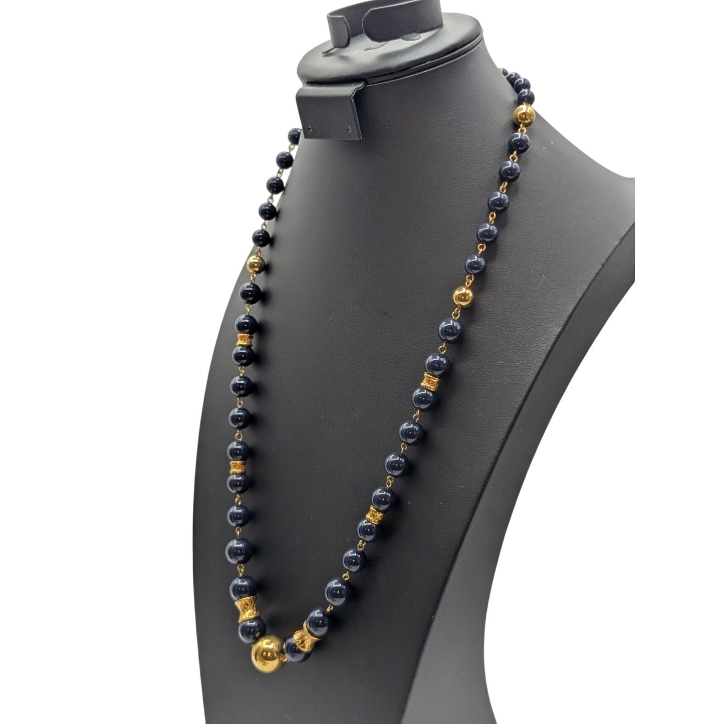 Vintage LC Liz Claiborne Navy & Gold Beaded Acrylic 30.5" Necklace