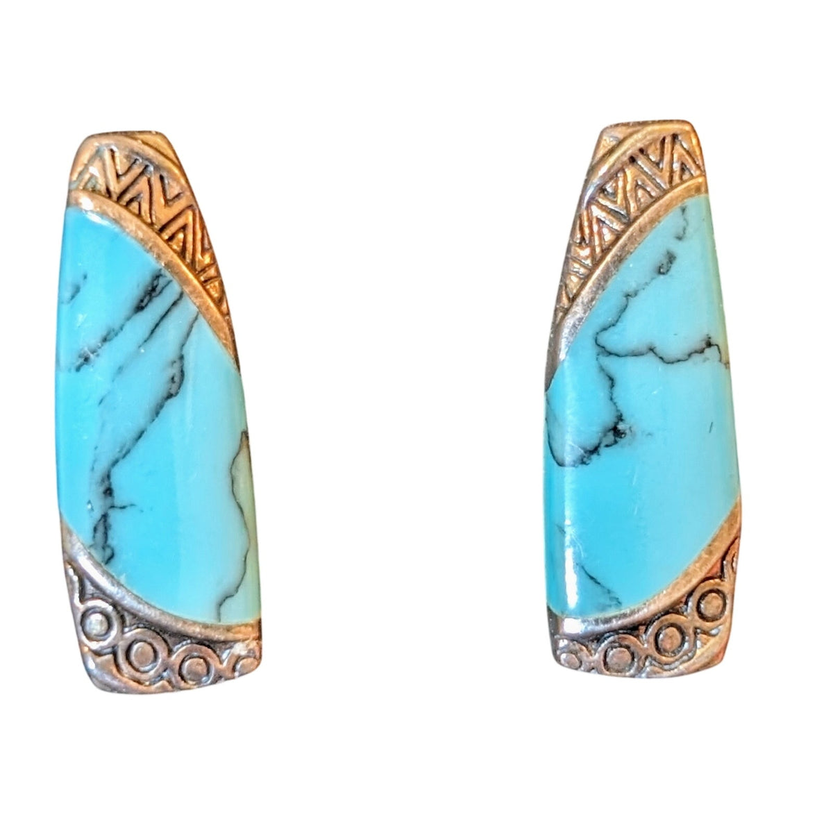 Vintage 925 Silver Turquoise Elongated Clip Earrings Marked 'b'