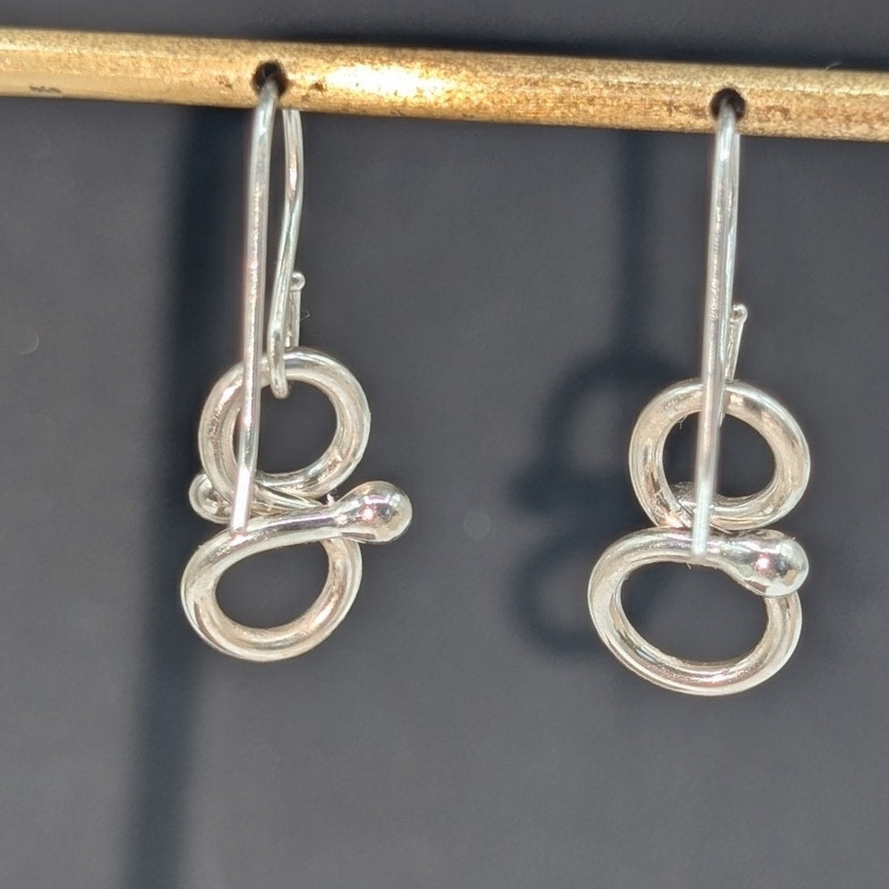 Marked 925 Sterling Silver Twisted Loop Beaded Dangle Wire Earrings