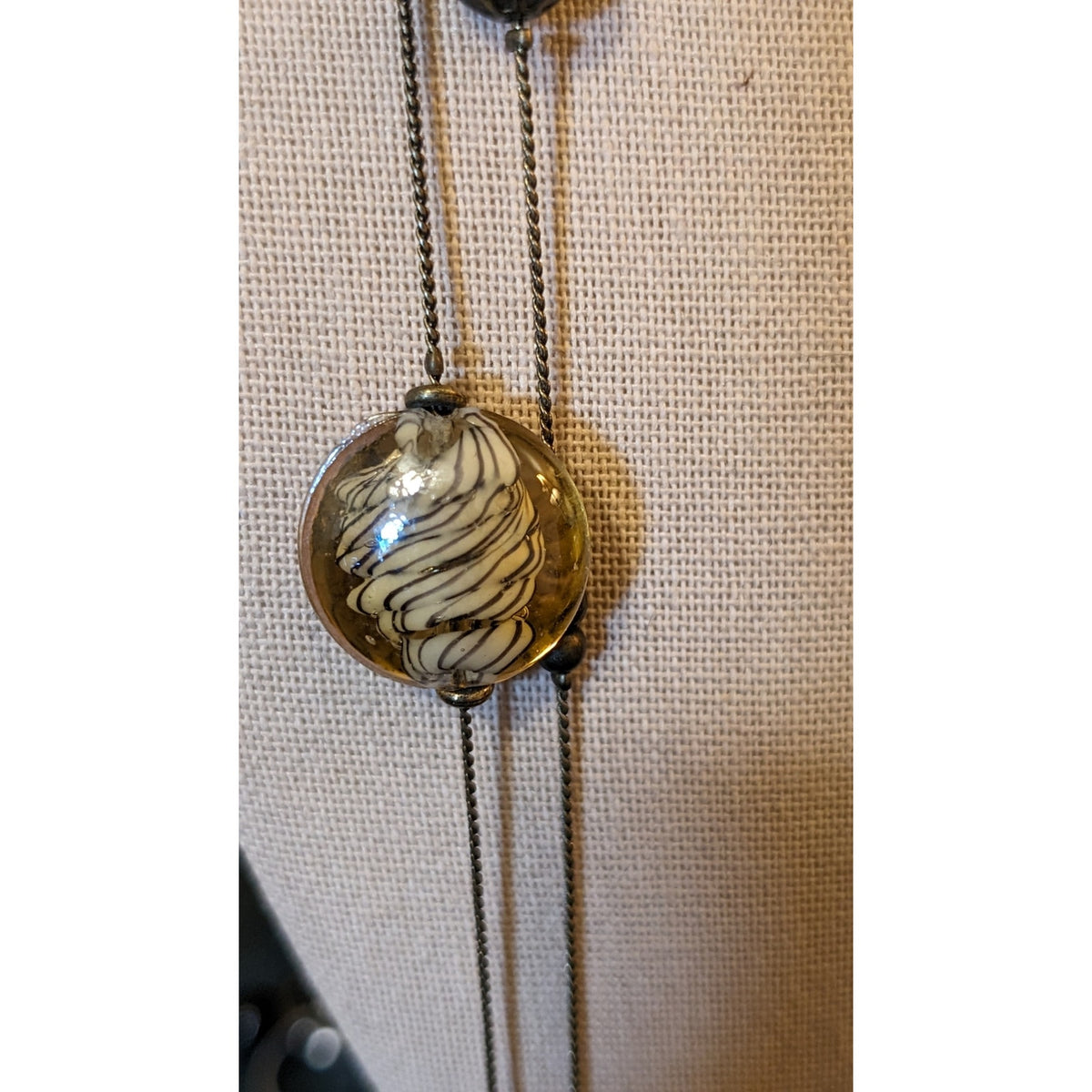 Antique Bronze Chain W/ Shell Glass CZ Ball Crystal Teardrop Beaded 36" Necklace