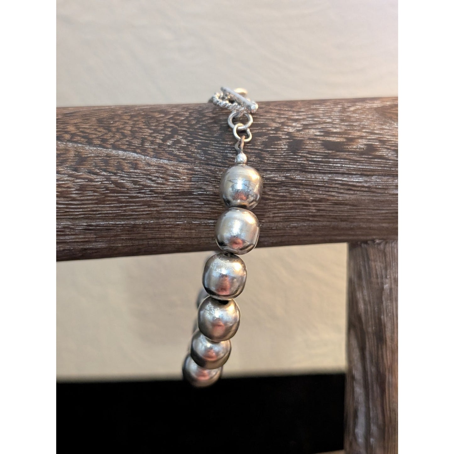 Vintage SilverTone Beads Strung On Wire & 925 Sterling Silver Toggle Clasp