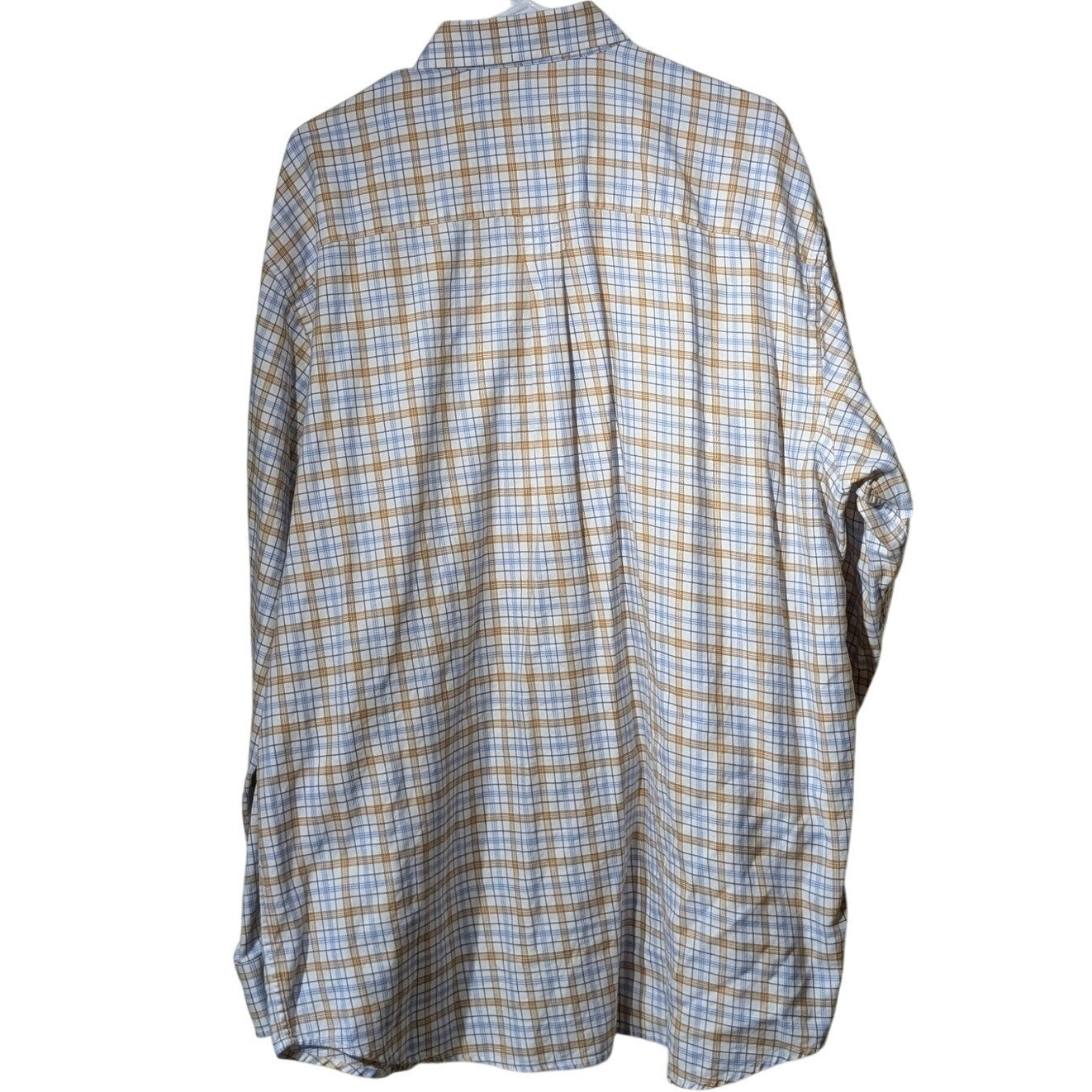 Bobby Jones Collection Woven in Italy Tan Blue Plaid Button Down Shirt Sz XXL