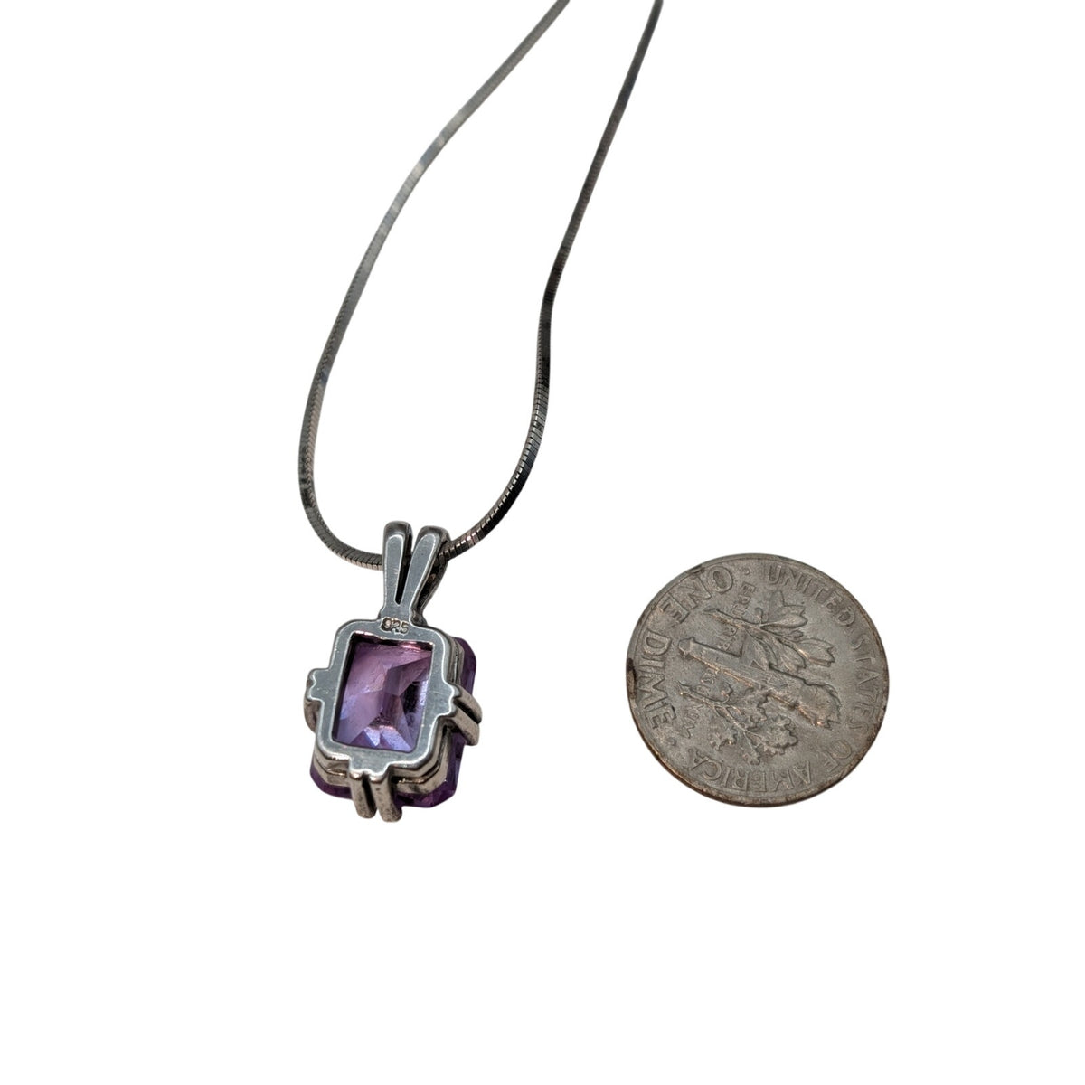 925 Sterling Silver Square Herringbone 20" Chain Lavender CZ Pendant Necklace
