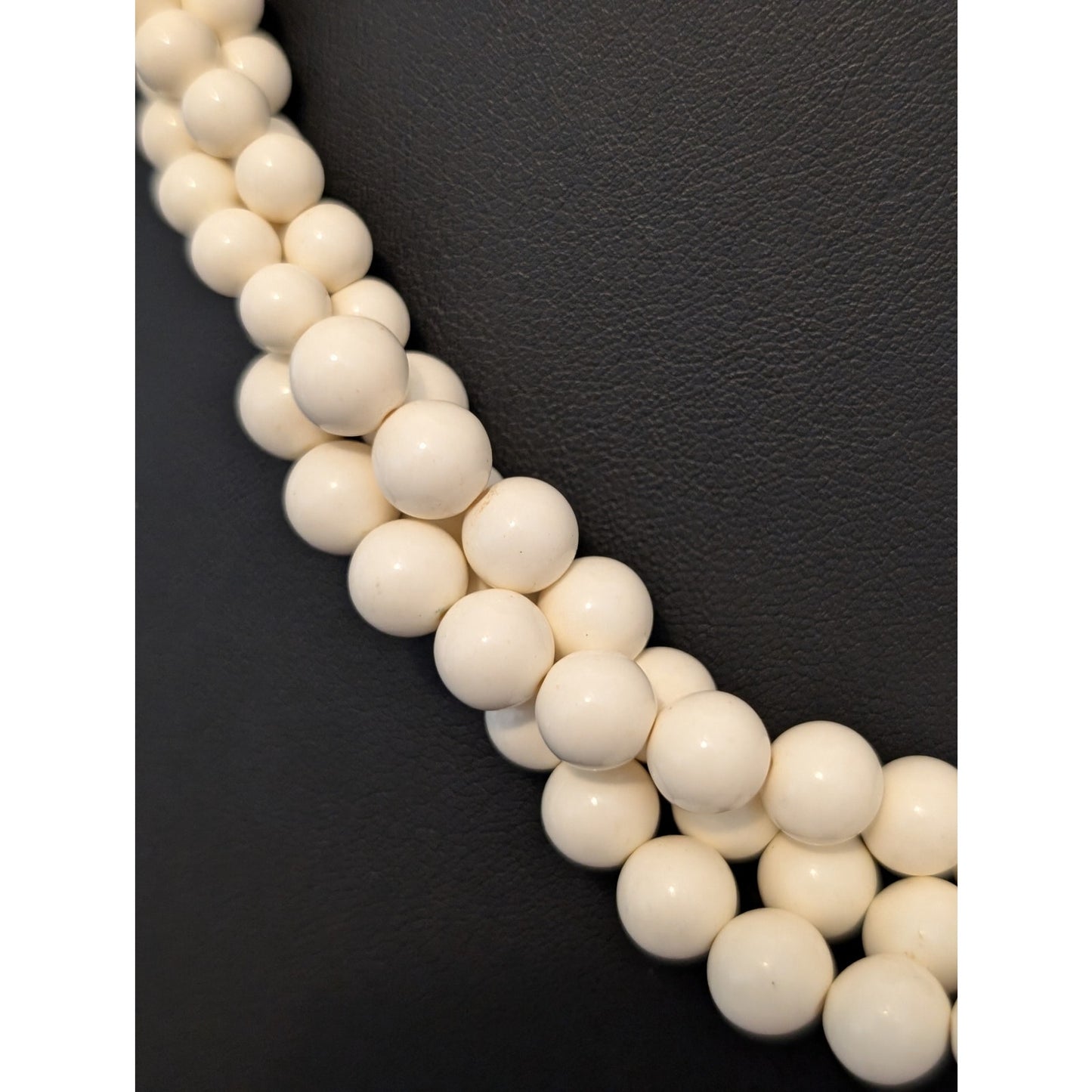 Vintage Graduated Cream Three-Strand Twisted Acrylic Bead Necklace