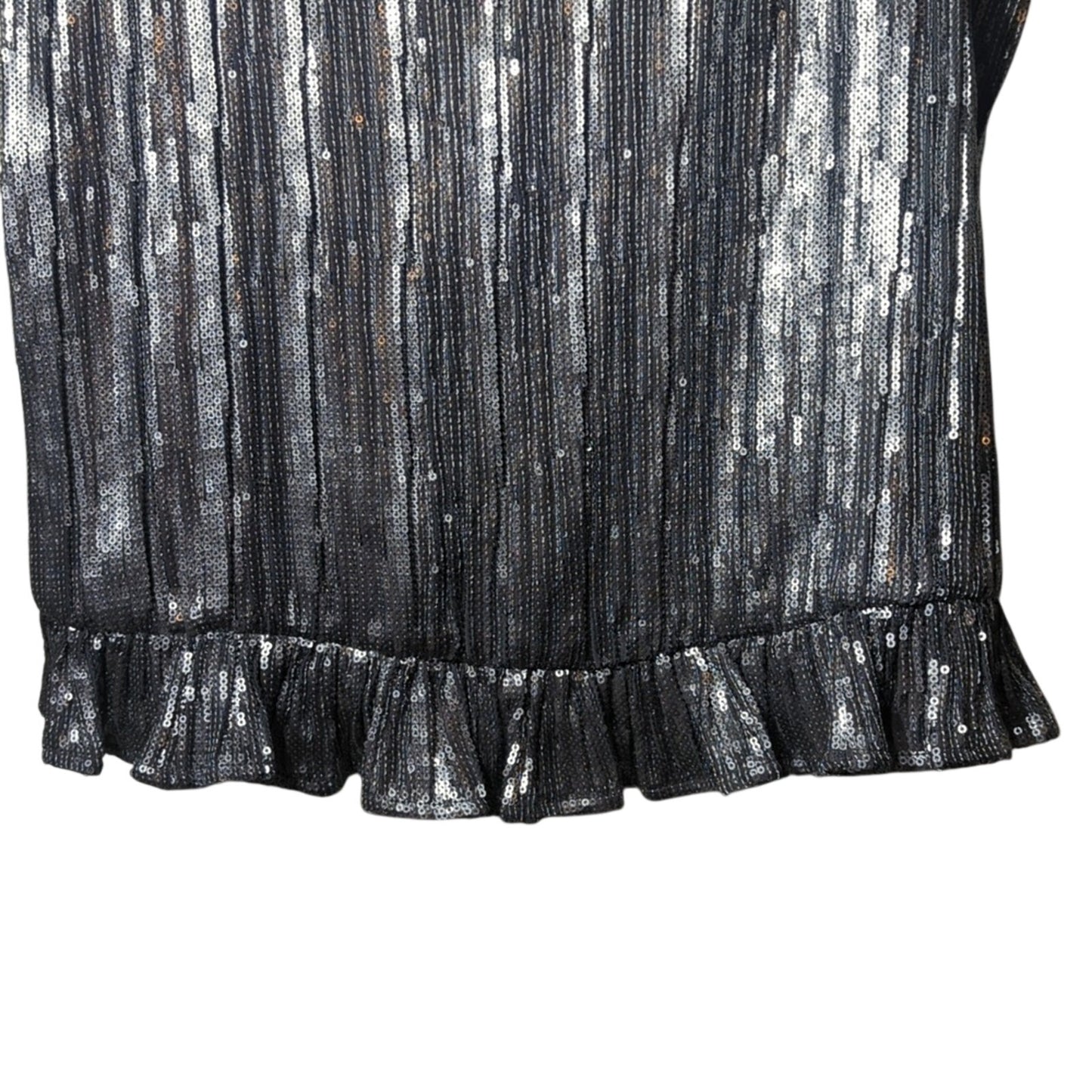Anthropologie Silver Sequin Ruffle Hem Cami Top Women's Size 14