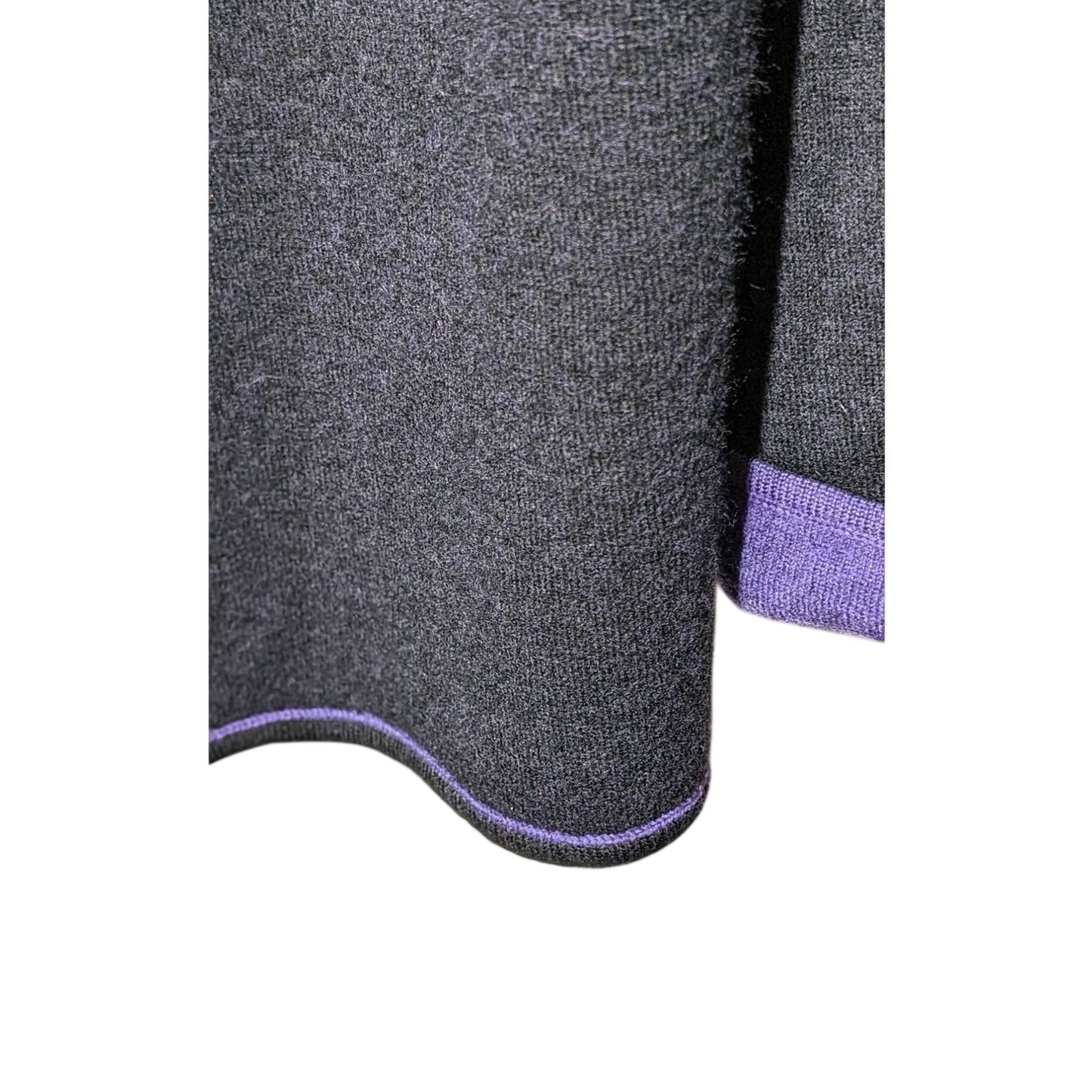 Modern Soul Open Front Black Wool Blend Cardigan w/ Purple Trim Size L