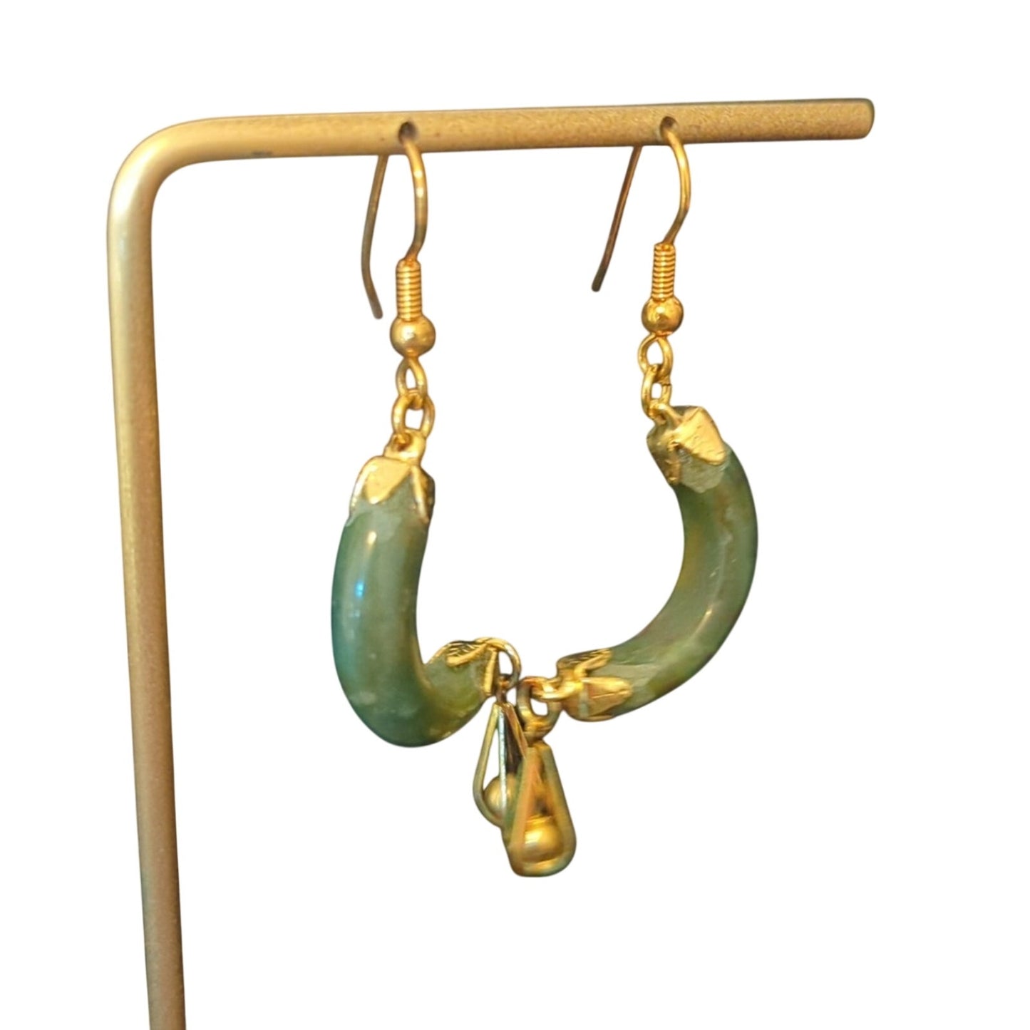 Handmade 'Indian Painted Agate' Gold Tone French Wire Dangle Earrings