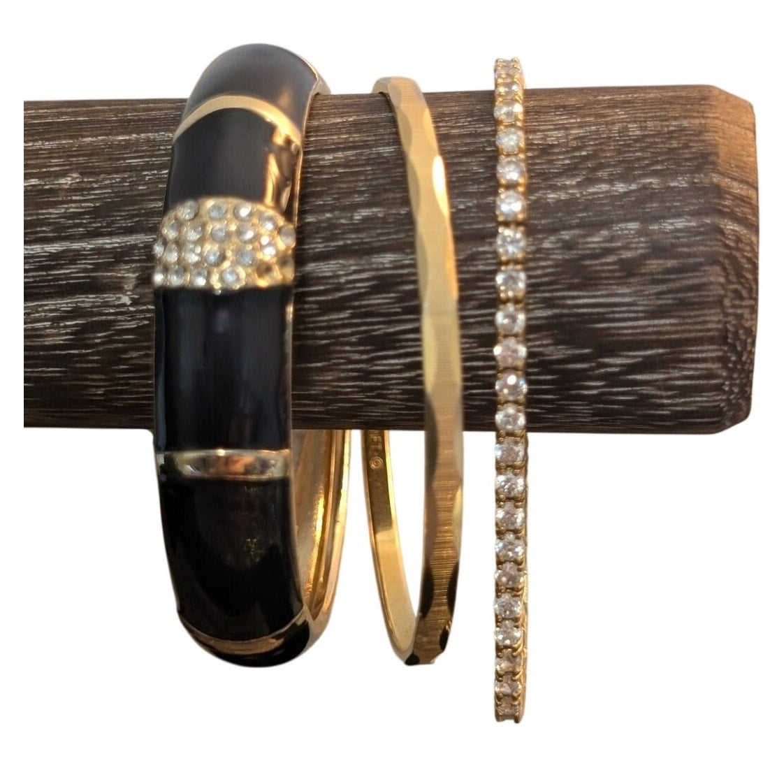 Black Enamel Clamper Monet Gold Tone Bangle & CZ Tennis Bracelet Lot