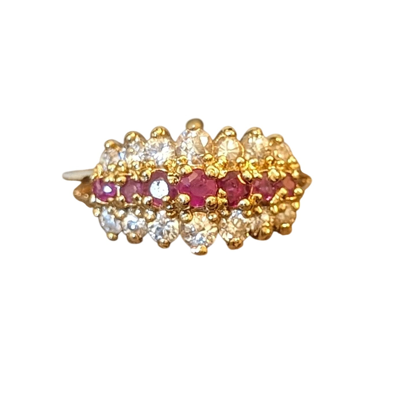 925 Sterling Vermeil Three Row Lab Created Ruby & CZ Ring Size 9.75