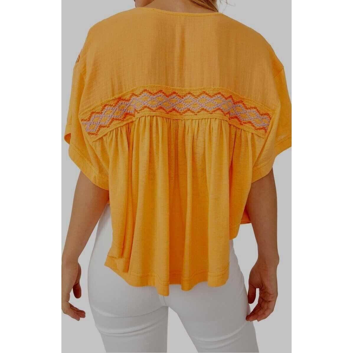 Free People Carrot Ginger Embroidered Dolman Boho Tie Market Tee Womens Sz M