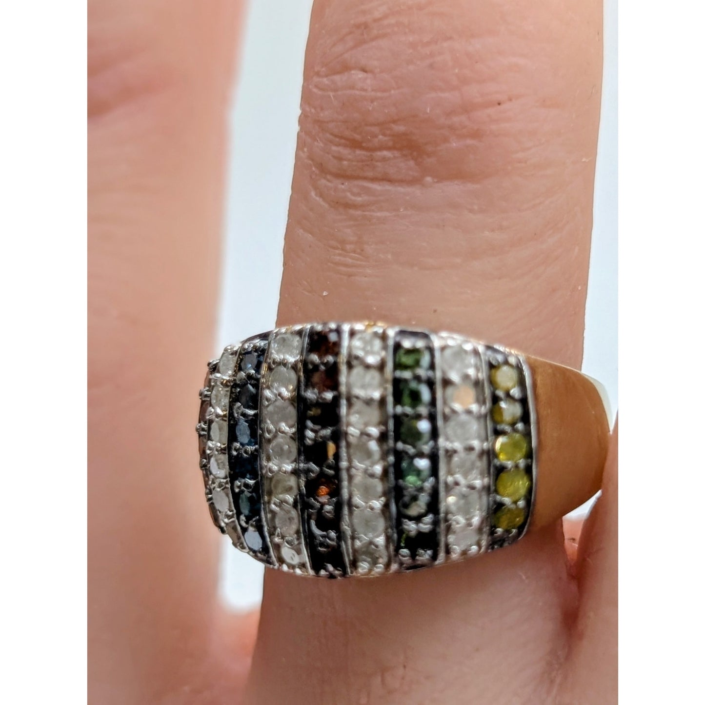 14K Gold Plated .84 Carat Genuine Multi Diamond 925 Sterling Silver Ring Sz. 7