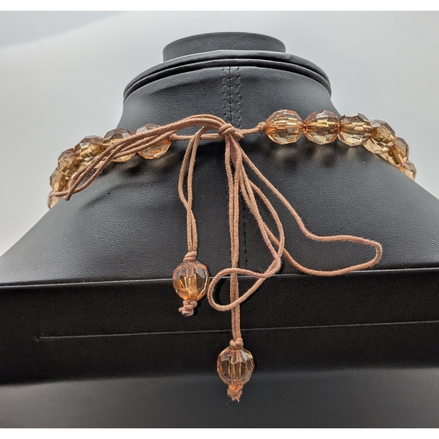 Vintage Faceted Crackle Lucite Champagne Bead Tie Neck Necklace