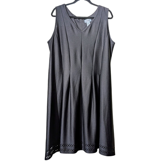 Catherines Black V-Neck Sleeveless Cut Out Hem Pleated Midi Dress Womens Sz 1X