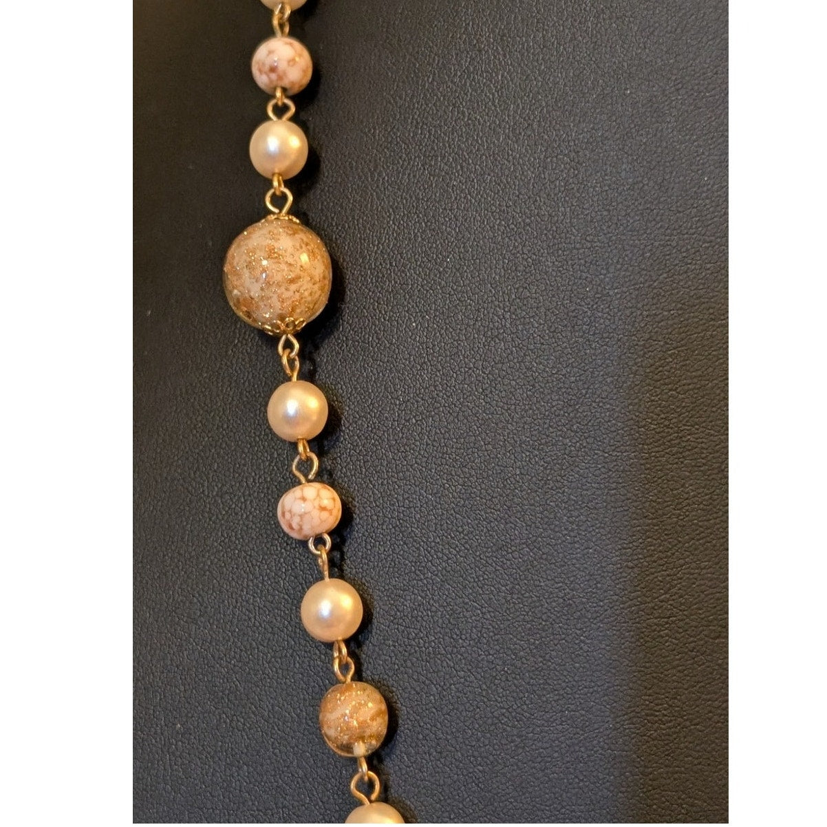 Vintage Venetian Glass Faux Pearl Beaded Chain Necklace W/ Barrel Clasp