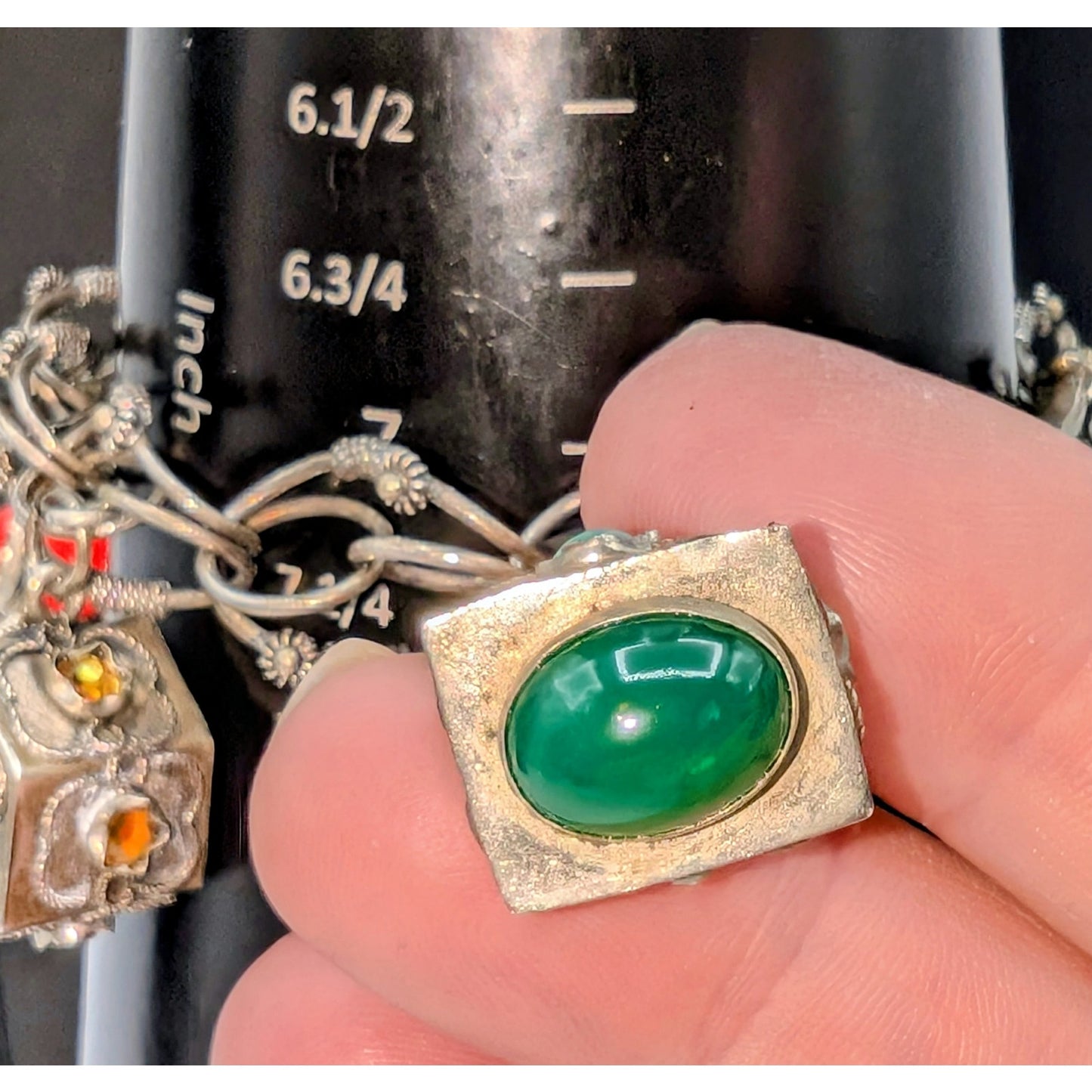 Antique Etruscan Revival 800 Silver Ornate Multi-Stone Charm Fob Bracelet