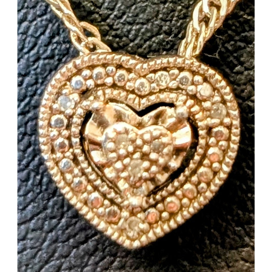 VTG 925 Sterling Silver Diamond Heart Pendant Fancy Sterling 18" Chain Necklace